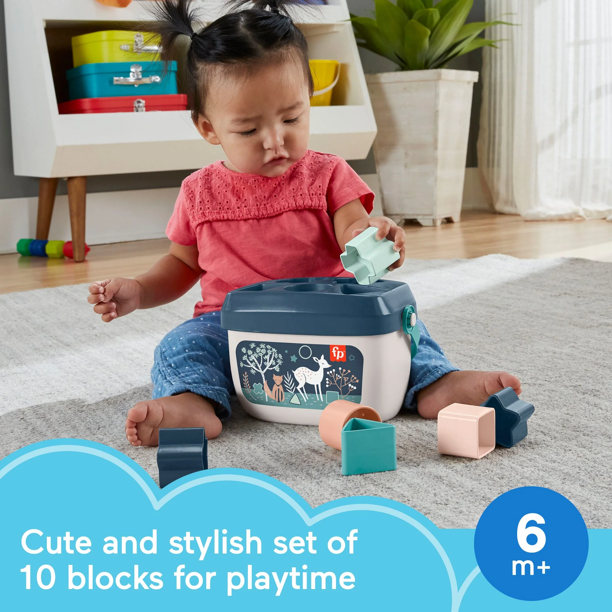 Fisher-Price Baby's First Blocks Infant Shape-Sorting Toy, Navy Fawn, Set Of 10 - Image 2