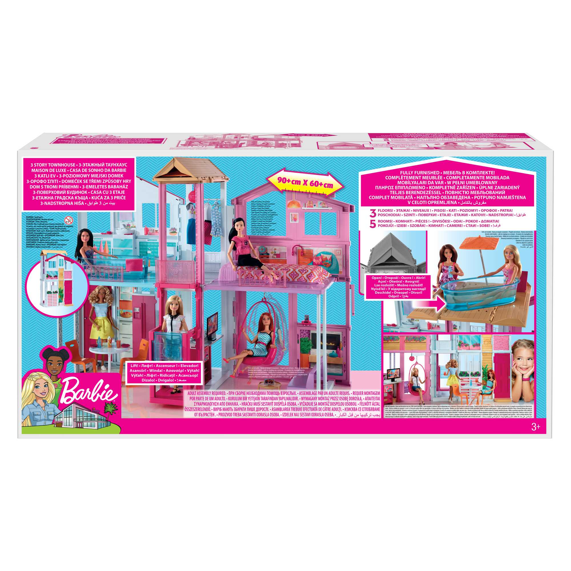Barbie 3-Story Townhouse Dollhouse With Elevator, Swing Chair, Furniture And Accessories - Image 6