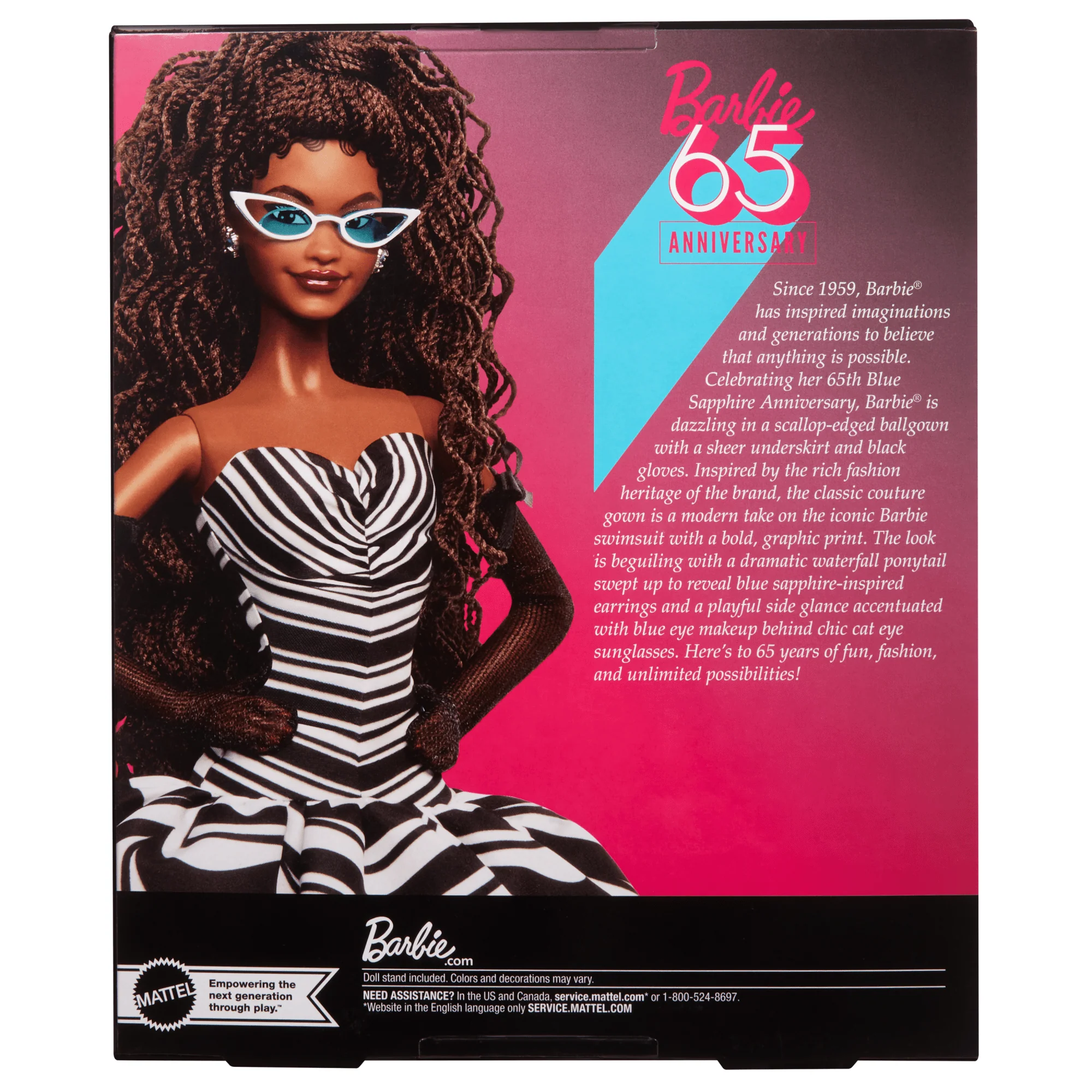 Barbie Signature 65th Anniversary Collectible Doll with Brown Hair, Black and White Gown - Image 6