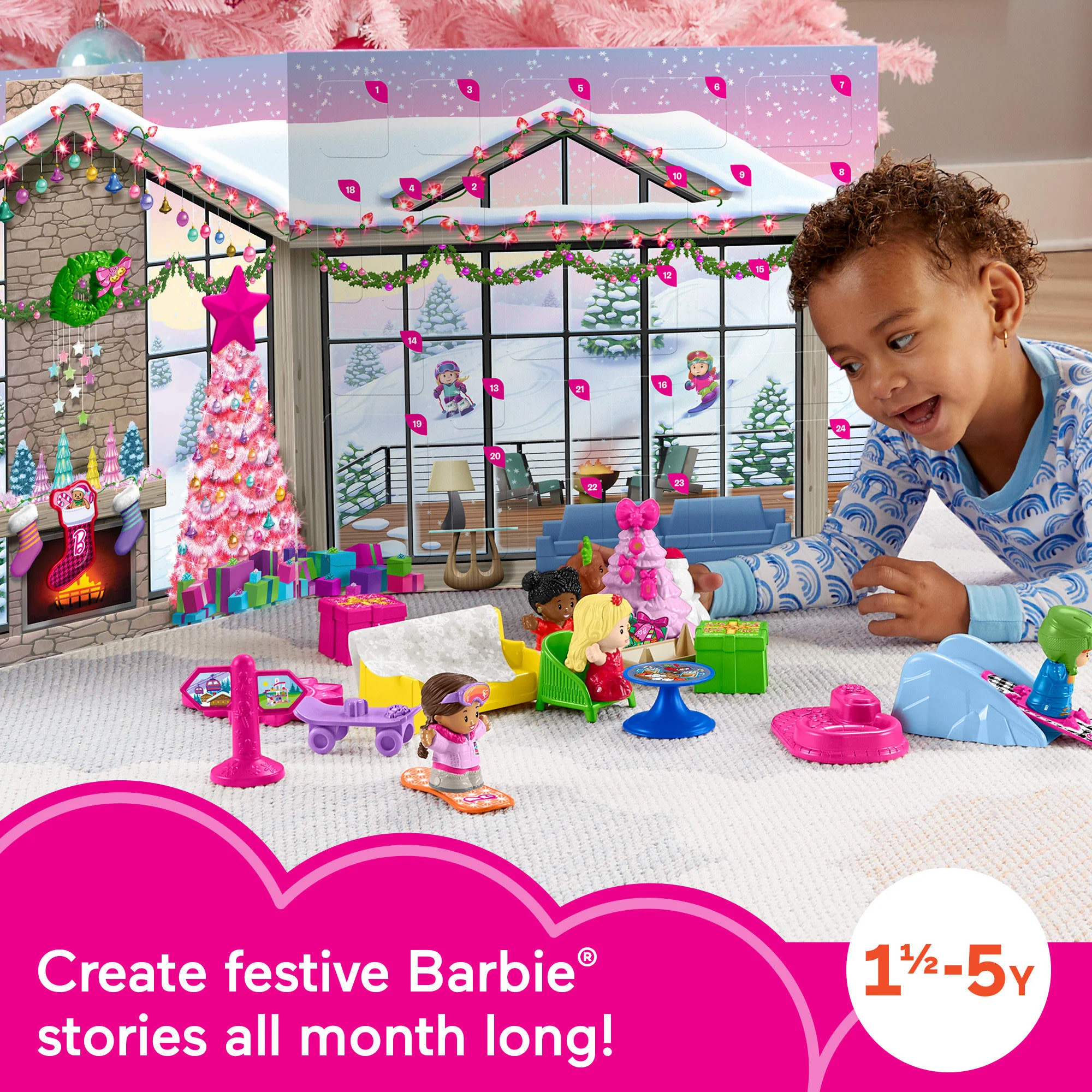 Fisher-Price Little People Barbie Advent Calendar Playset, Christmas Gift For Toddlers, 24 Toys - Image 2