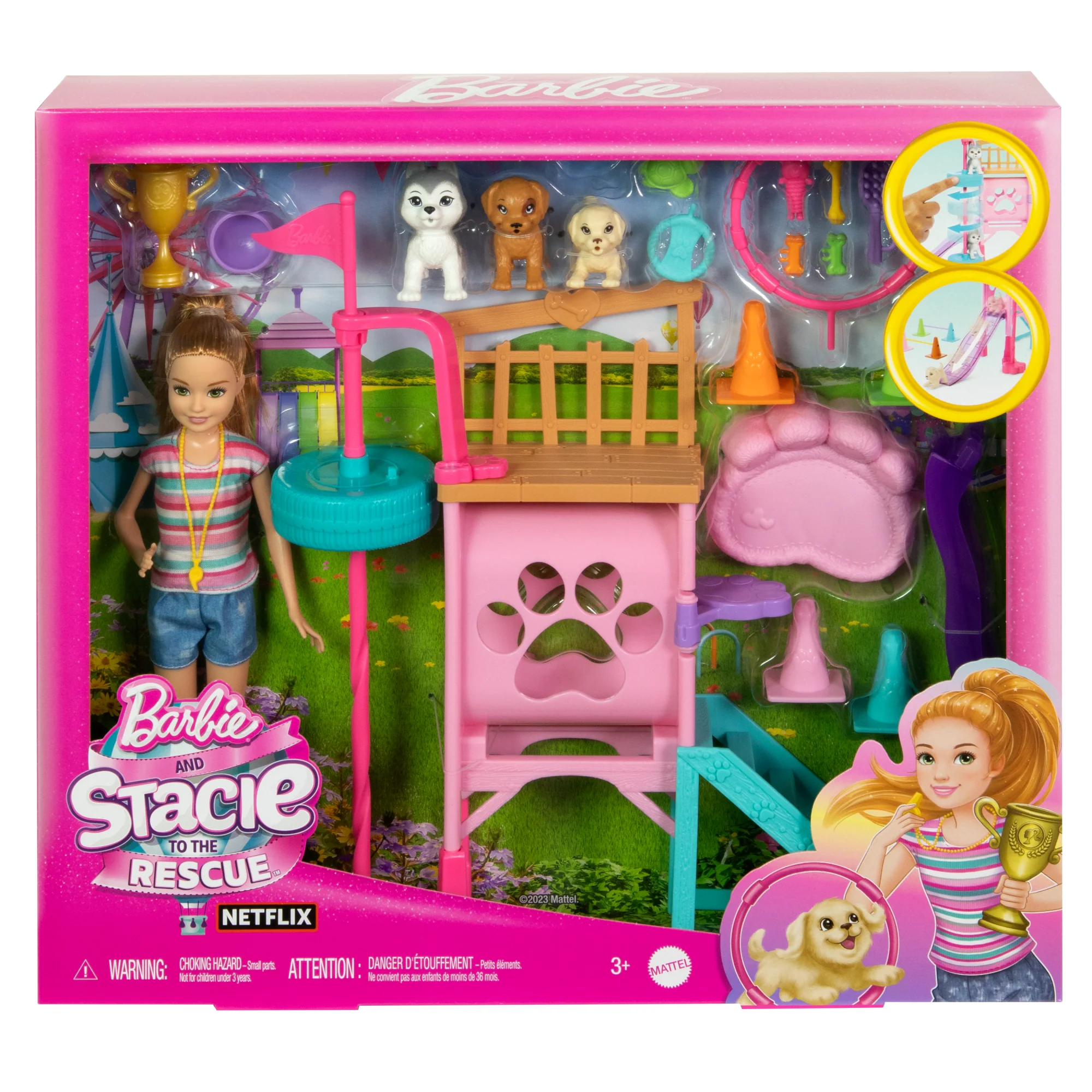Barbie And Stacie To the Rescue Puppy Playground Playset With Doll, 3 Pet Dog Figures, & Accessories - Image 6