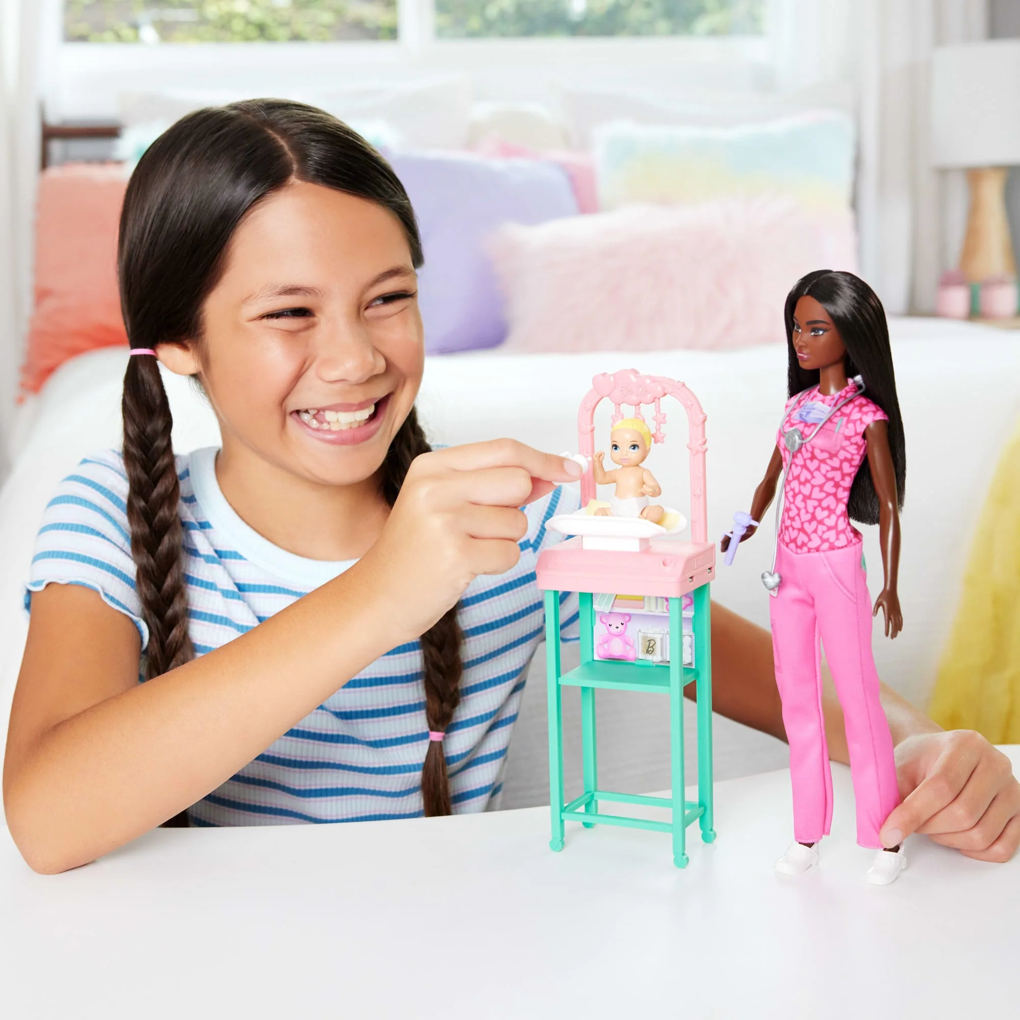 Barbie Baby Doctor Doll With Brunette Fashion Doll, 1 Baby Doll, Furniture & Accessories - Image 2