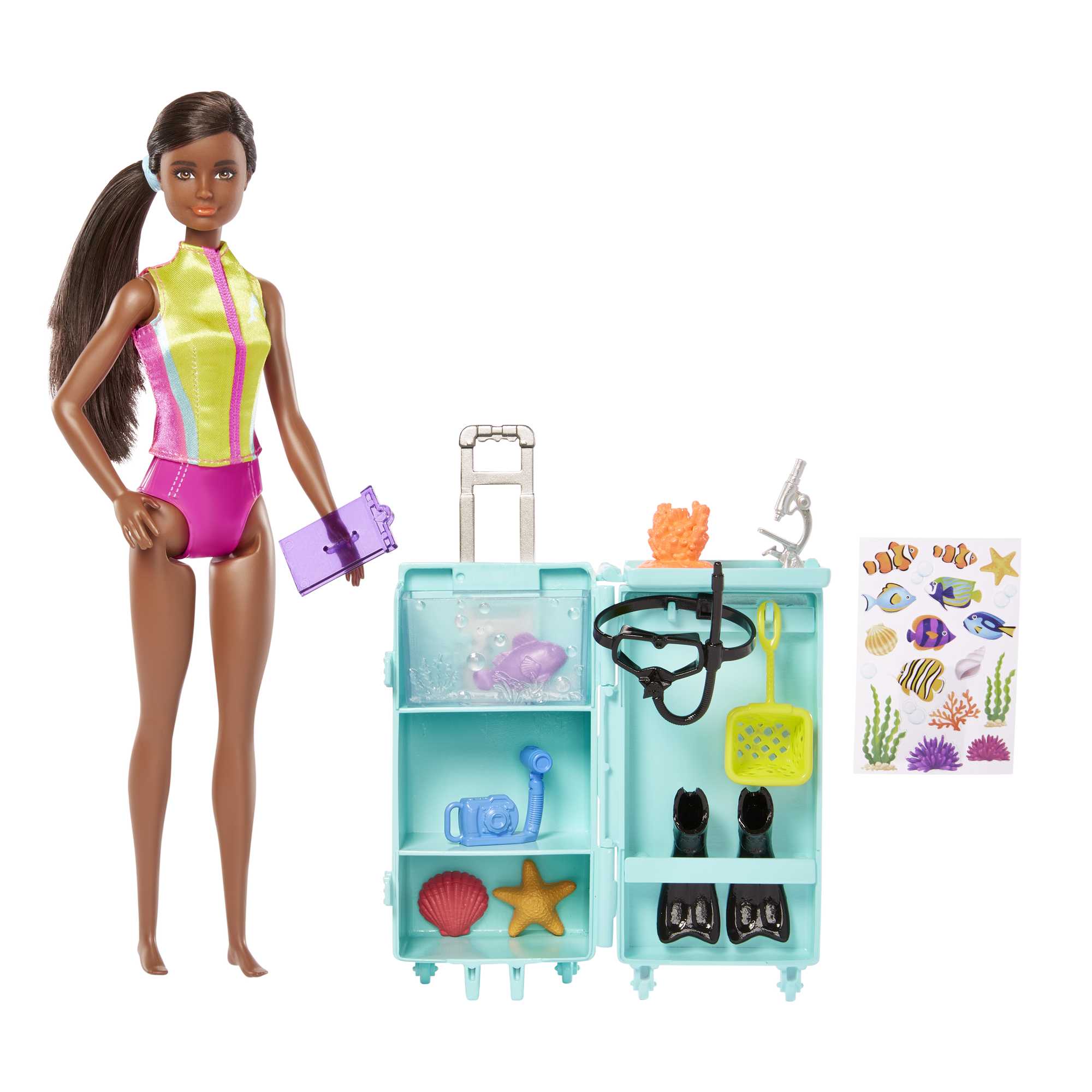 Barbie-Barbie Plongeuse-Coffret Poupée Brune et Laboratoire Mobile