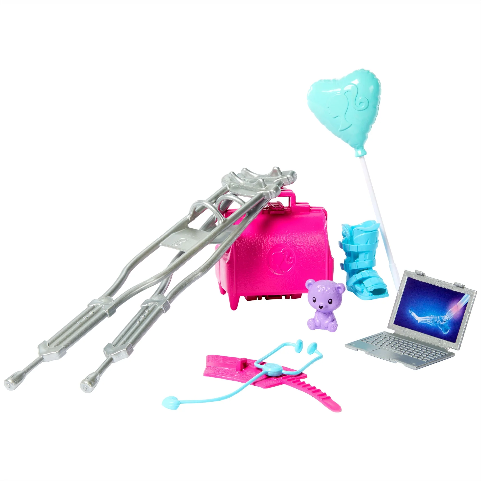 Barbie World Toy Doctor Set With Doll 10 Accessories including Medical Bag, Crutches, Cast, & More - Image 3