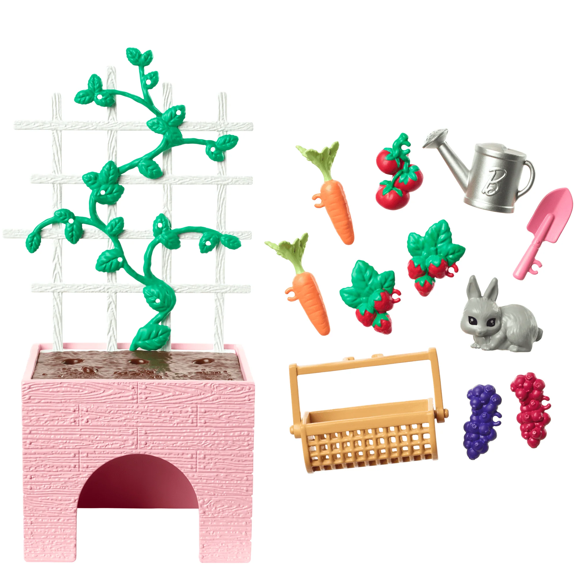 Barbie World Garden Playset With 12 Pieces including Planter, Bunny Figure, Food & More - Image 2