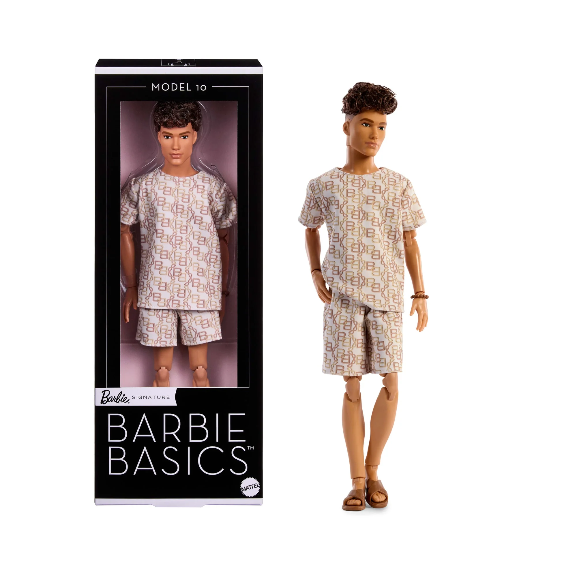 Barbie Basics Collectible Ken Doll, Model 10 With Brunette Hair in Shirt & Shorts With Matching Print
