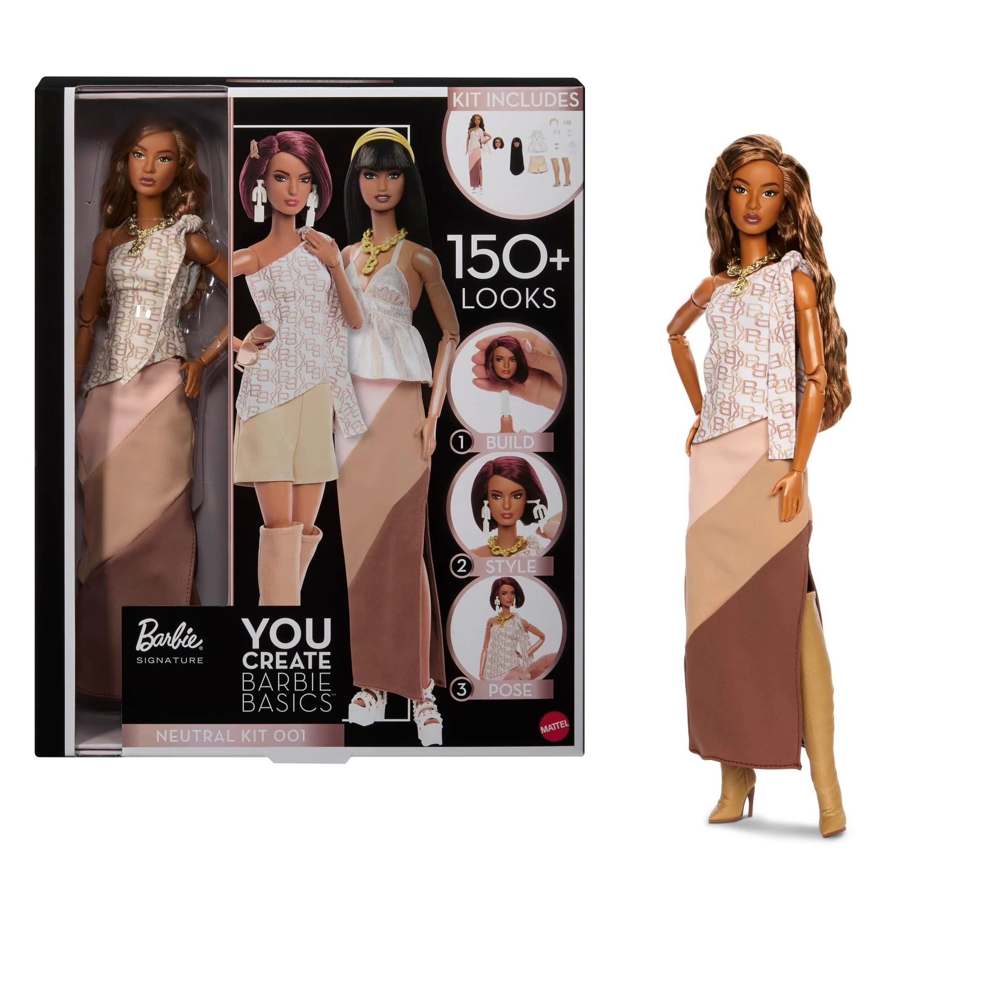 Barbie You Create Barbie Basics Neutral Kit 001, Poupée Mannequin Personnalisable et Vêtements Universels