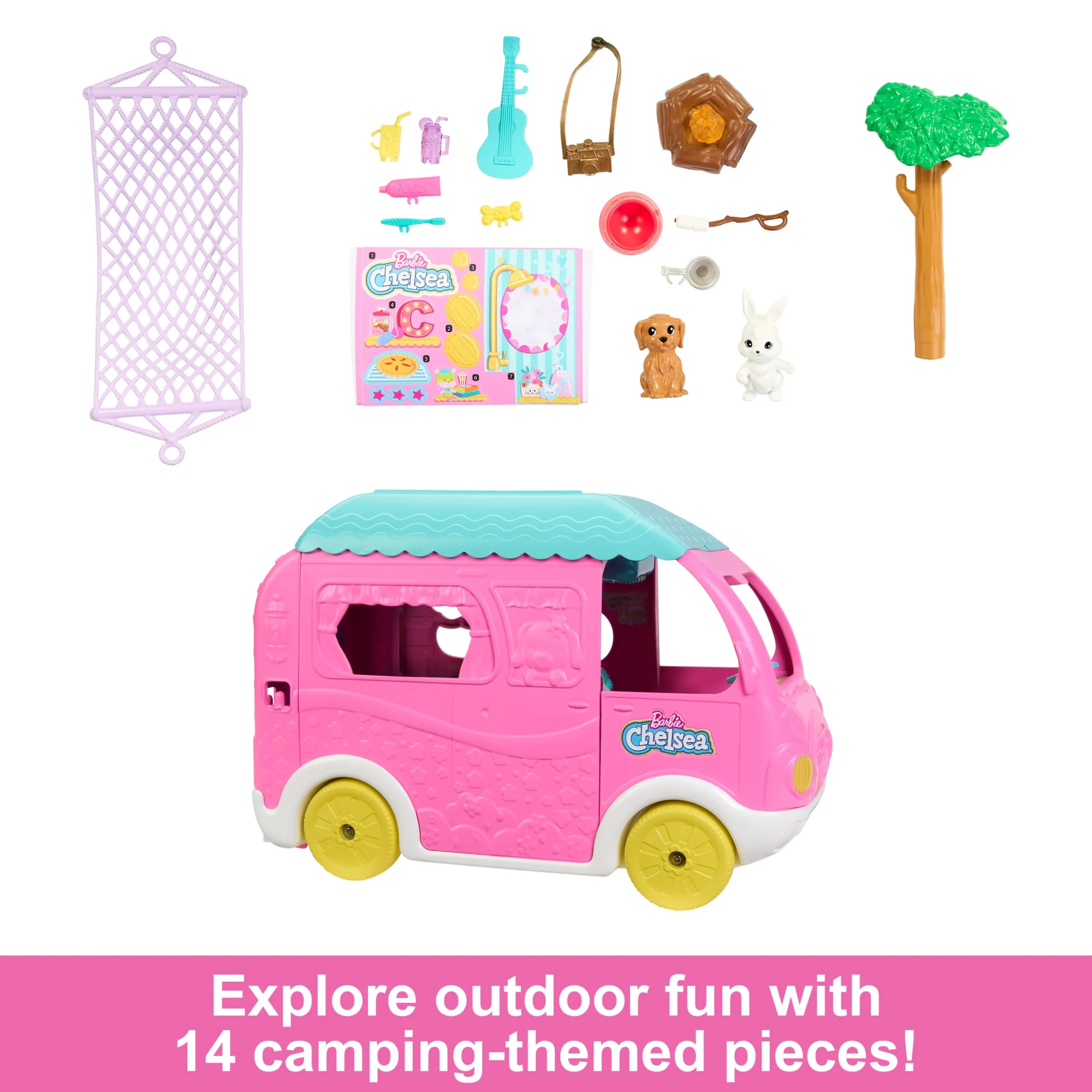 Barbie Chelsea 2-in-1 Camper Playset With Chelsea Small Doll, 2 Pets & 15 Accessories - Image 3