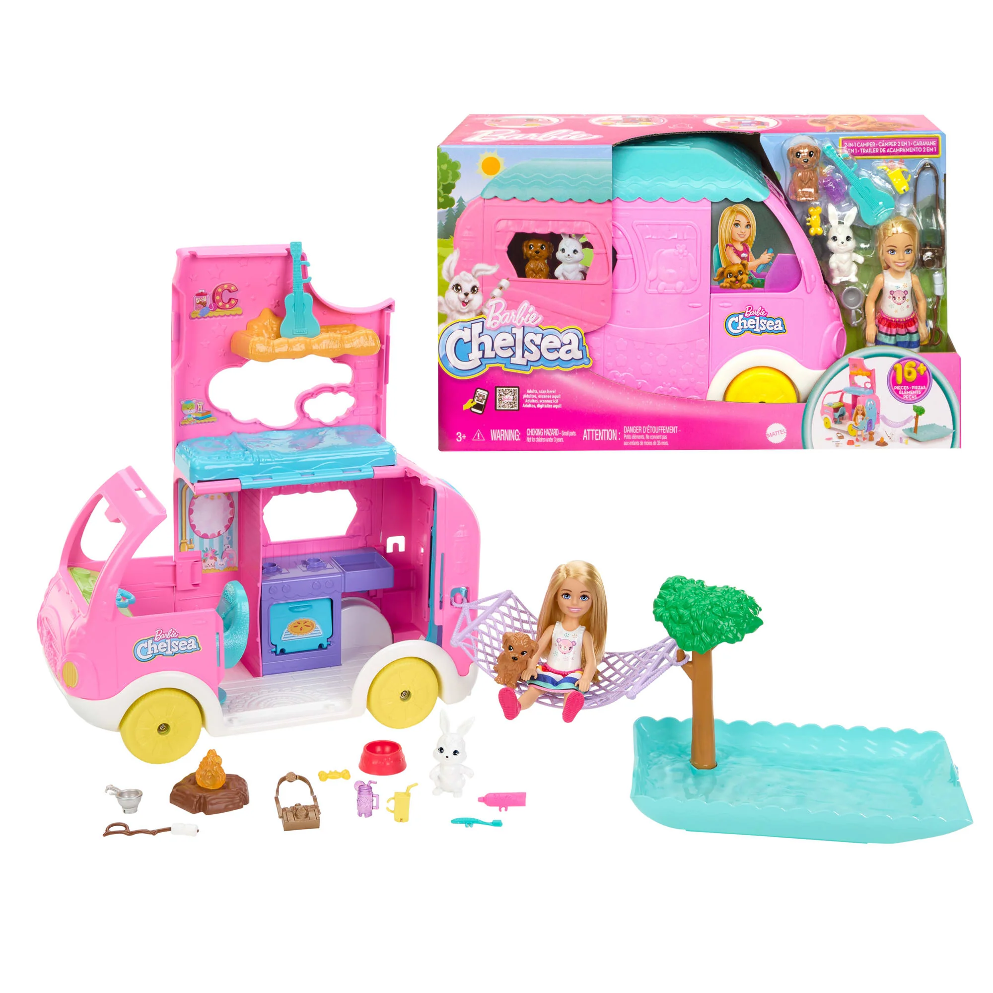 Barbie-Camping-Car 2 en 1 de Chelsea-Coffret