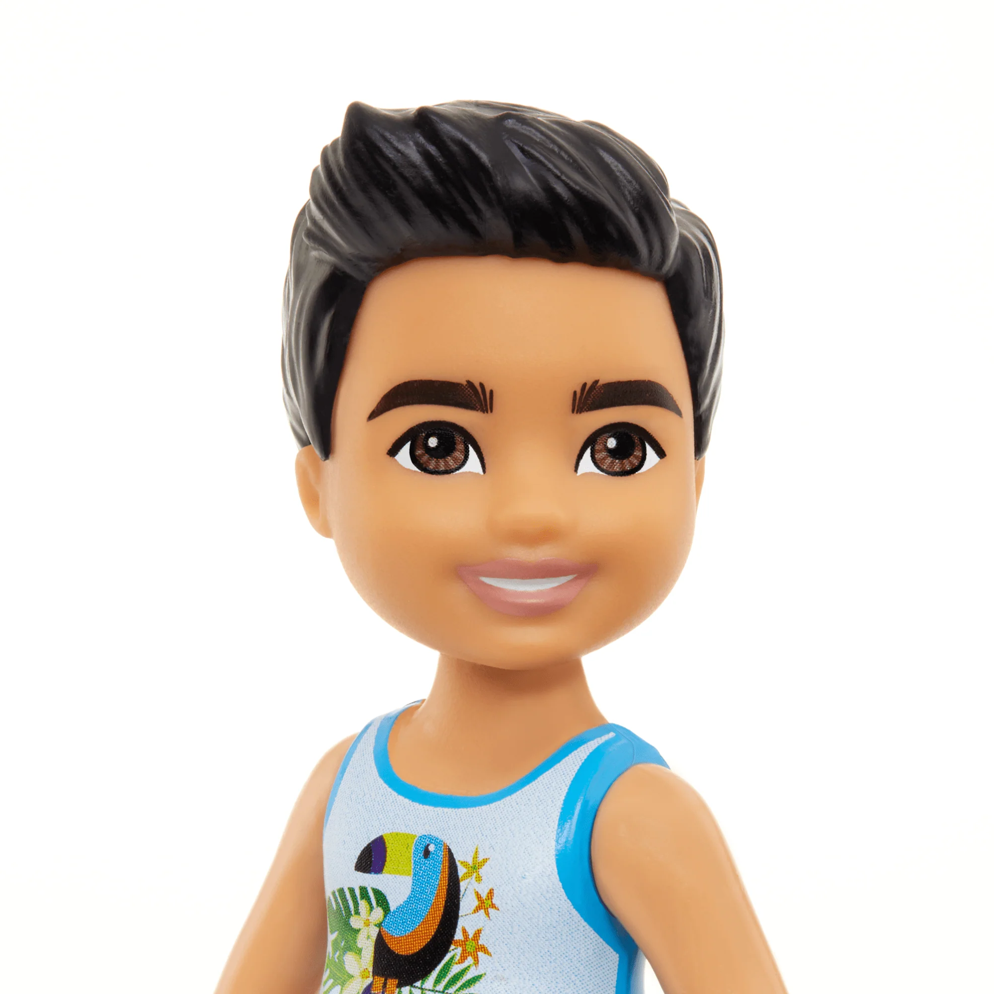 Barbie Chelsea Small Doll With Beach Swimsuit, Toucan & Tropical Leaf Print, Black Hair & Brown Eyes - Image 2