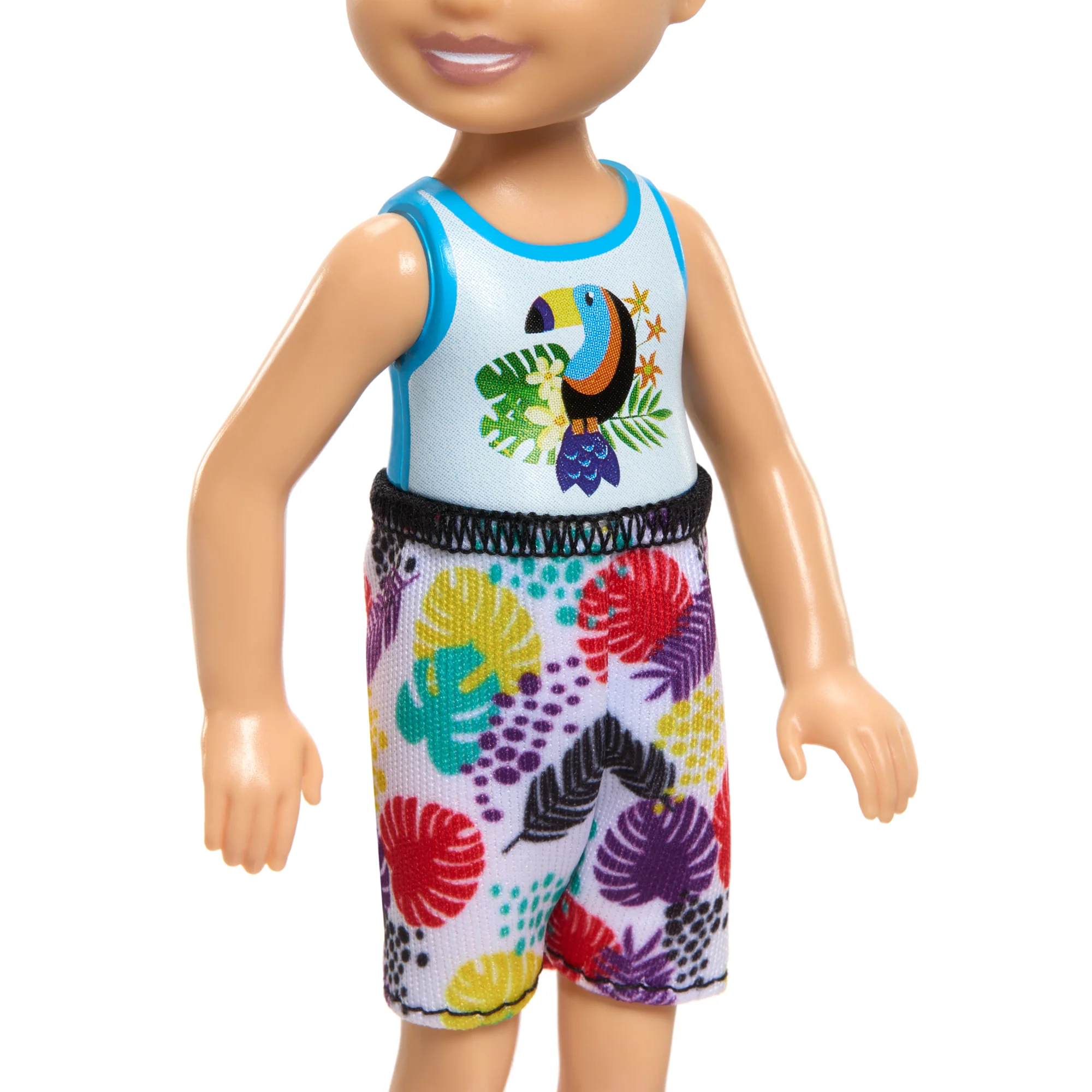 Barbie Chelsea Small Doll With Beach Swimsuit, Toucan & Tropical Leaf Print, Black Hair & Brown Eyes - Image 3