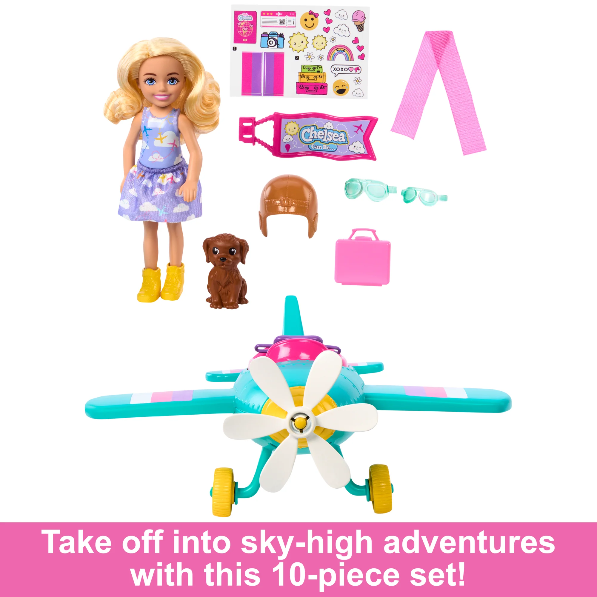 Barbie Chelsea Can Be… Plane Doll & Playset, 2-Seater AIrcraft With Spinning Propellor & 7 Accessories - Image 4