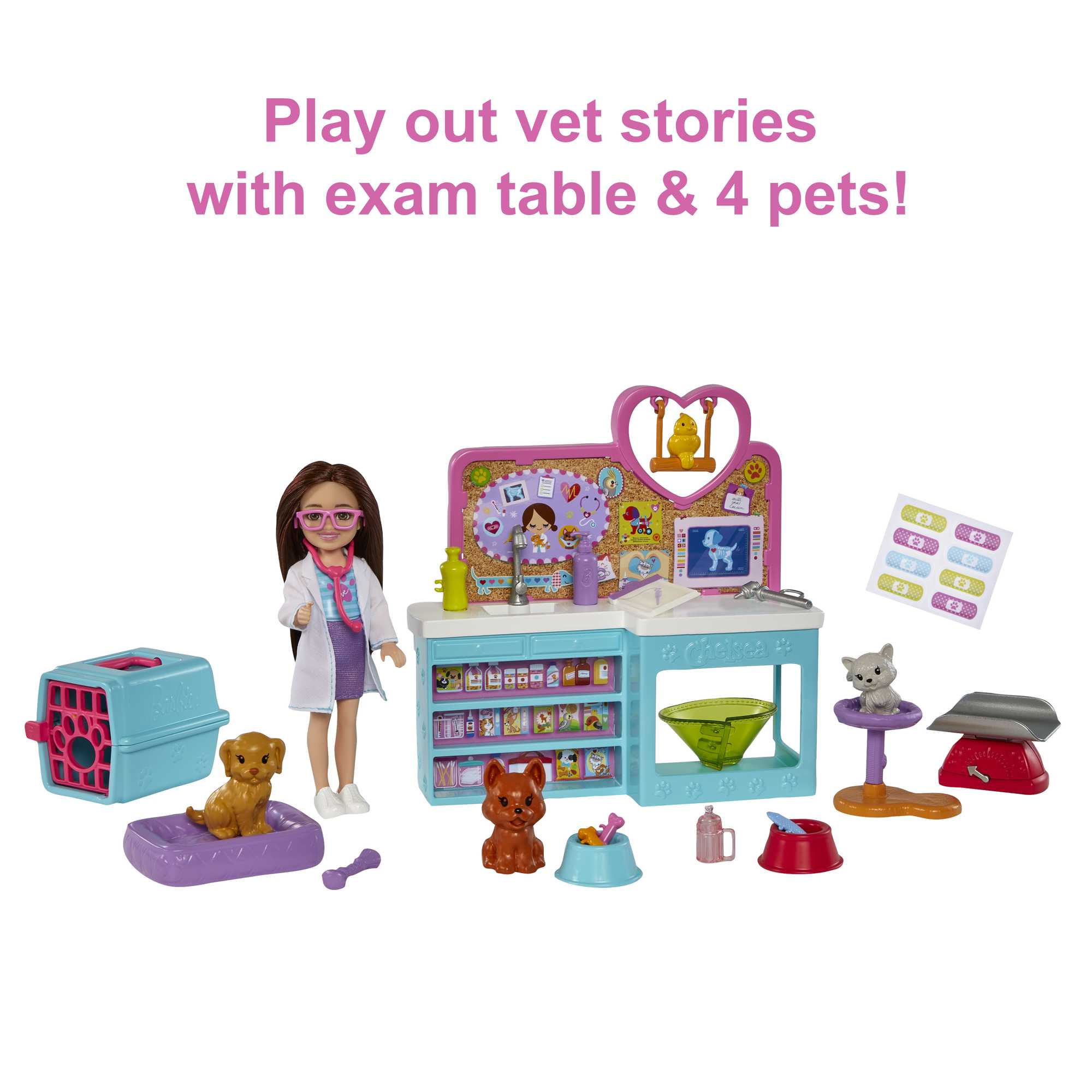 Barbie Doll Chelsea Pet Vet Playset With Doll, 4 Animals And 18 Pieces - Image 3