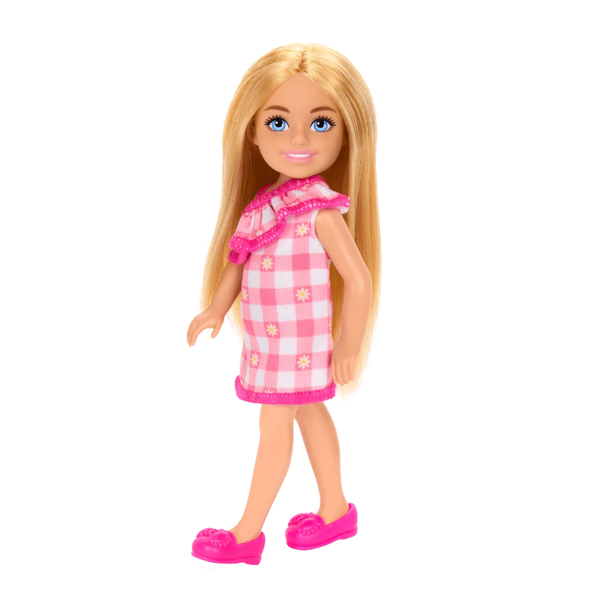 Barbie Chelsea Doll, Small Doll Wearing Removable Checked Dress With Blonde Hair & Blue Eyes - Image 5