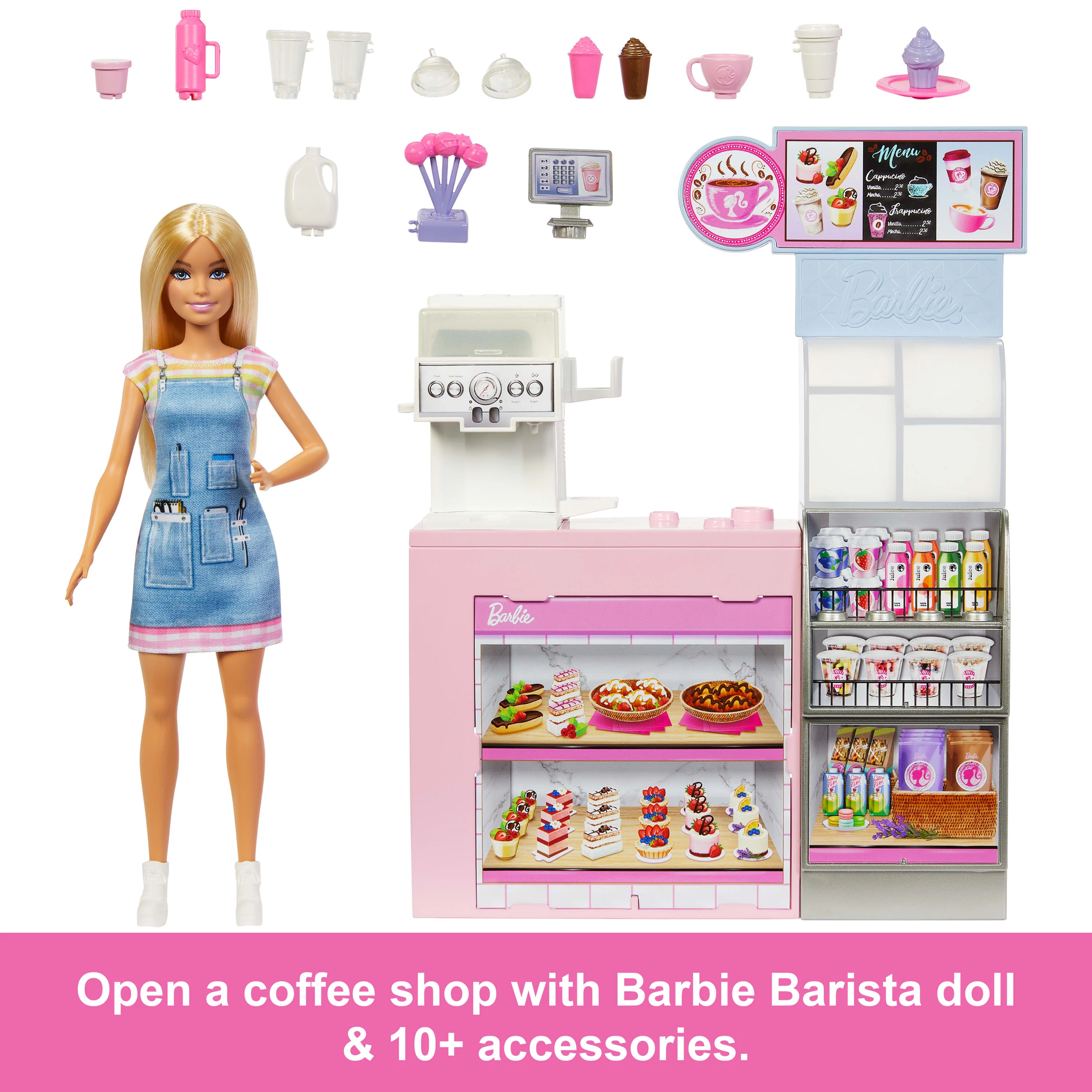 Barbie Coffee Shop Playset With Blonde Barista Doll, Working Coffee Maker & 10+ Accessories - Image 2