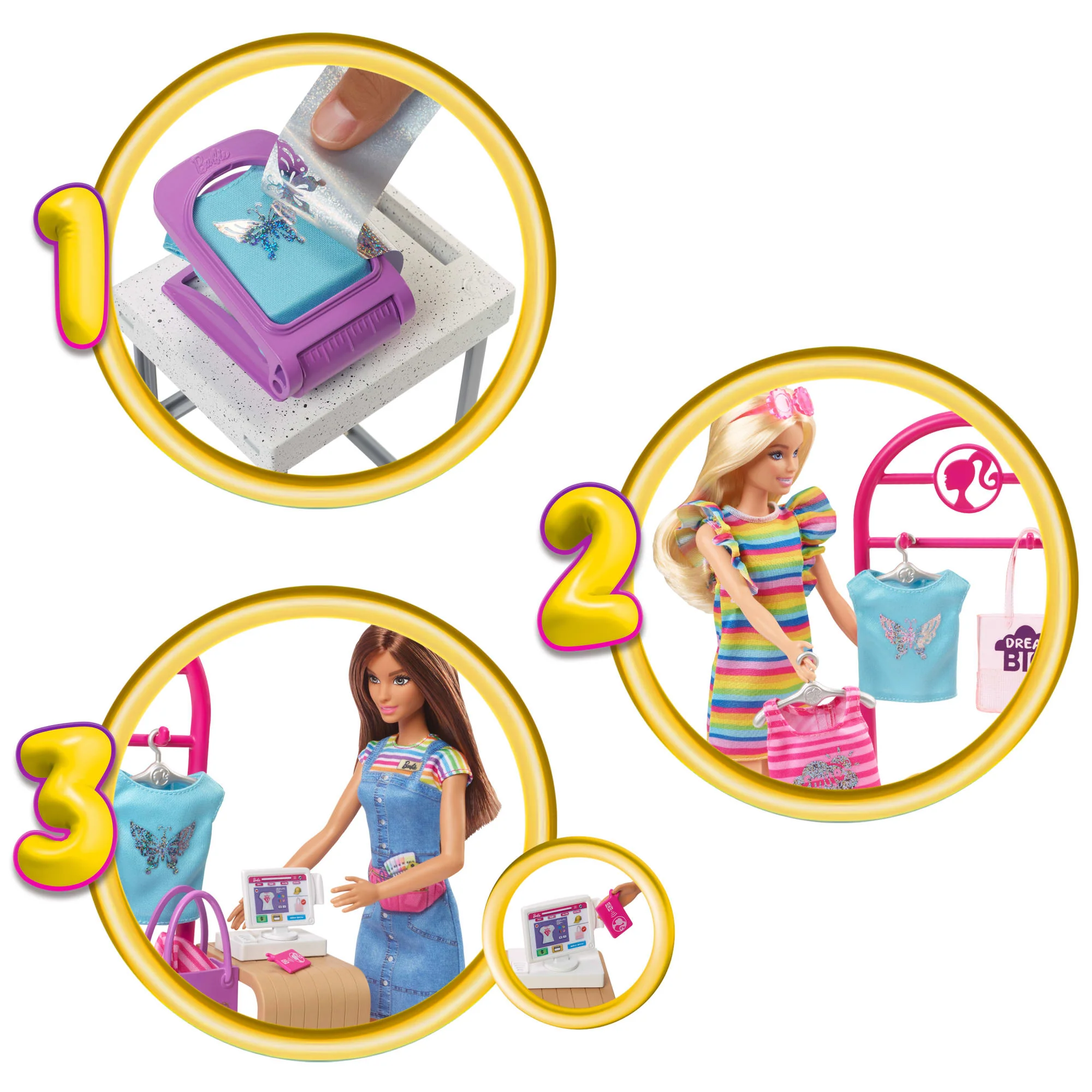Barbie Coffret de Jeu Boutique Créations, Poupée Brunette, Access. - Image 3