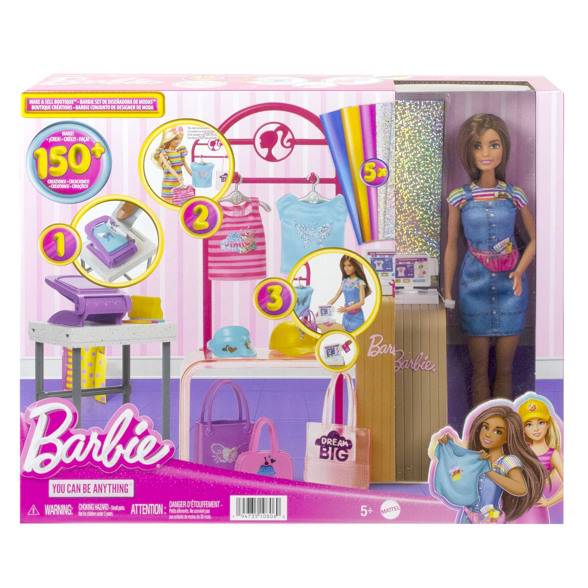 Barbie Coffret de Jeu Boutique Créations, Poupée Brunette, Access. - Image 6