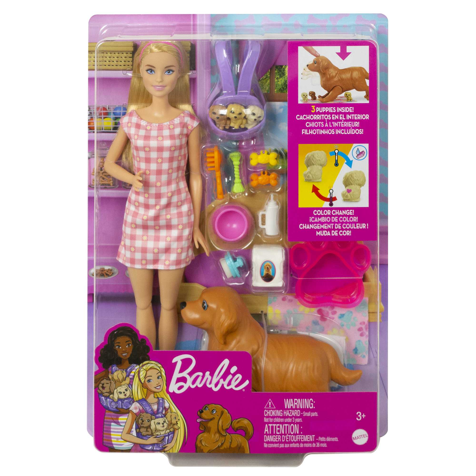 Barbie Conjunto de Brinquedo Cachorrinhos Recém-Nascidos Vestido Xadrez - Image 6