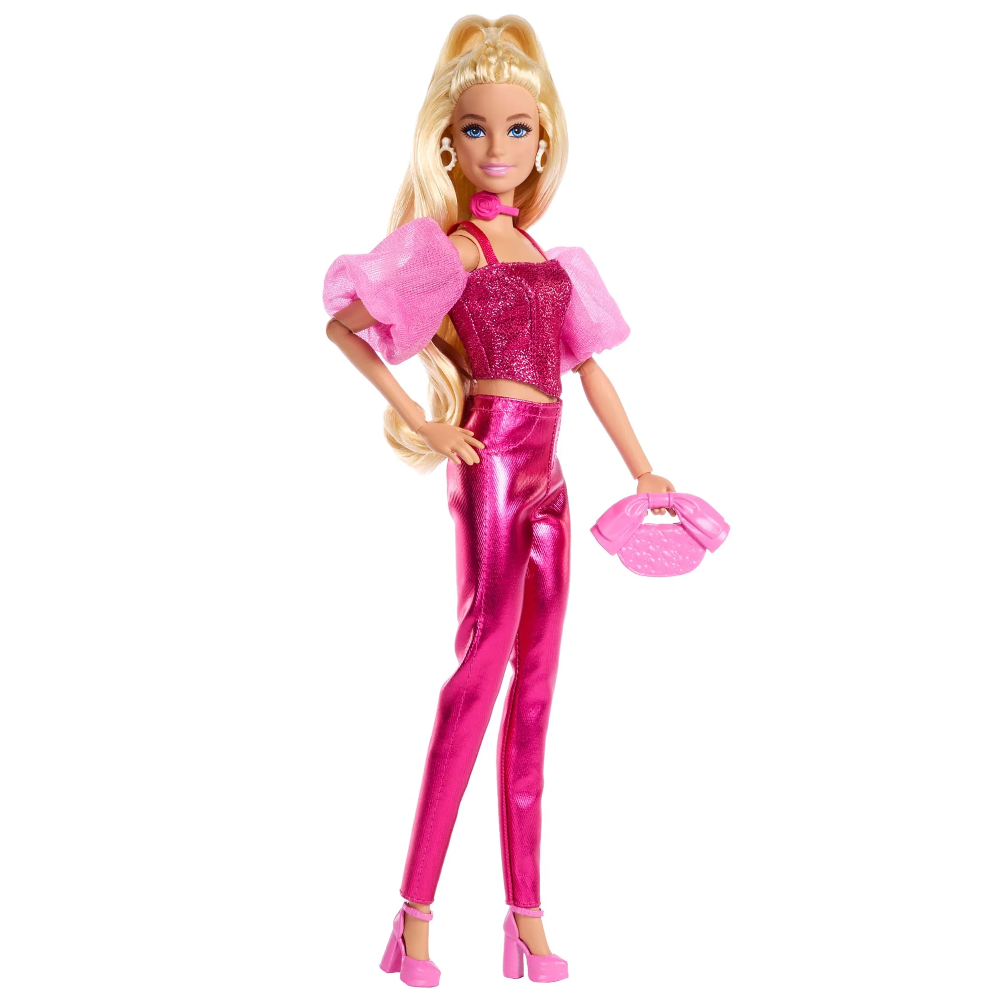 Barbie Deluxe Style Fashion Doll #5 in Metallic Pink Outfit With Corset Top And Accessories, Blonde - Image 5