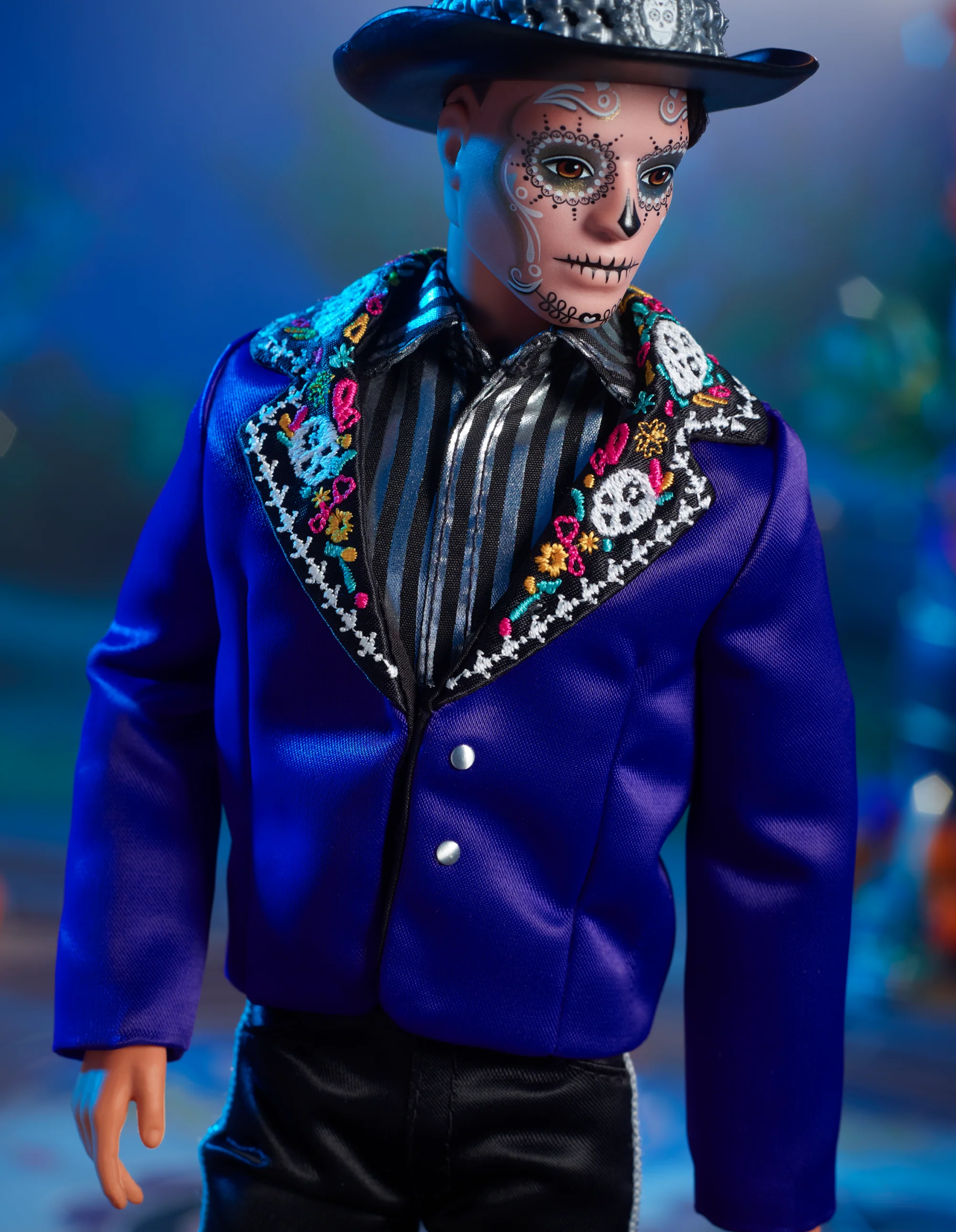 2023 Día De Muertos Ken Doll Wearing Blue Jacket And Black Hat, Barbie Signature Collectible - Image 3