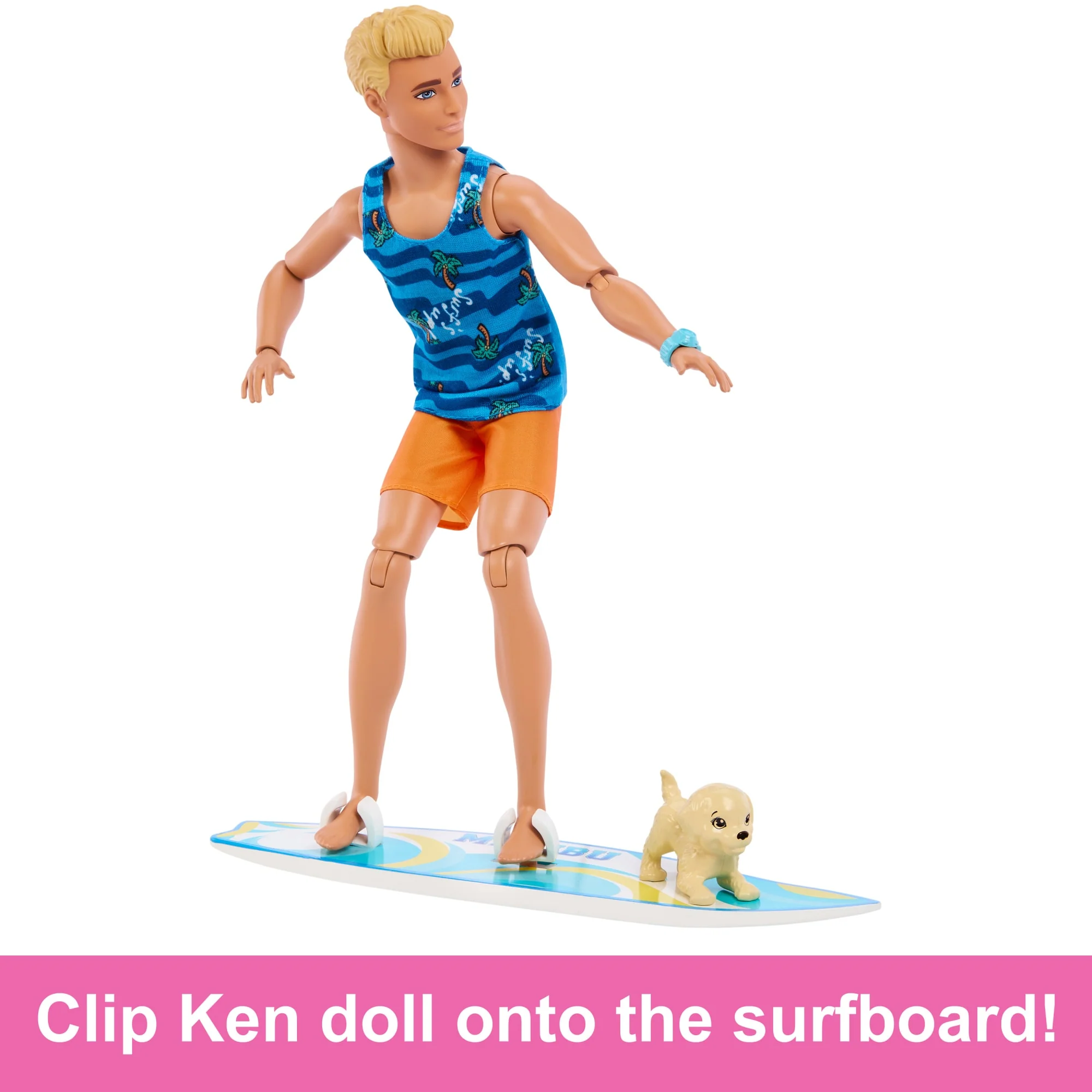 Ken Doll With Surfboard, Poseable Blonde Barbie Ken Beach Doll - Image 4