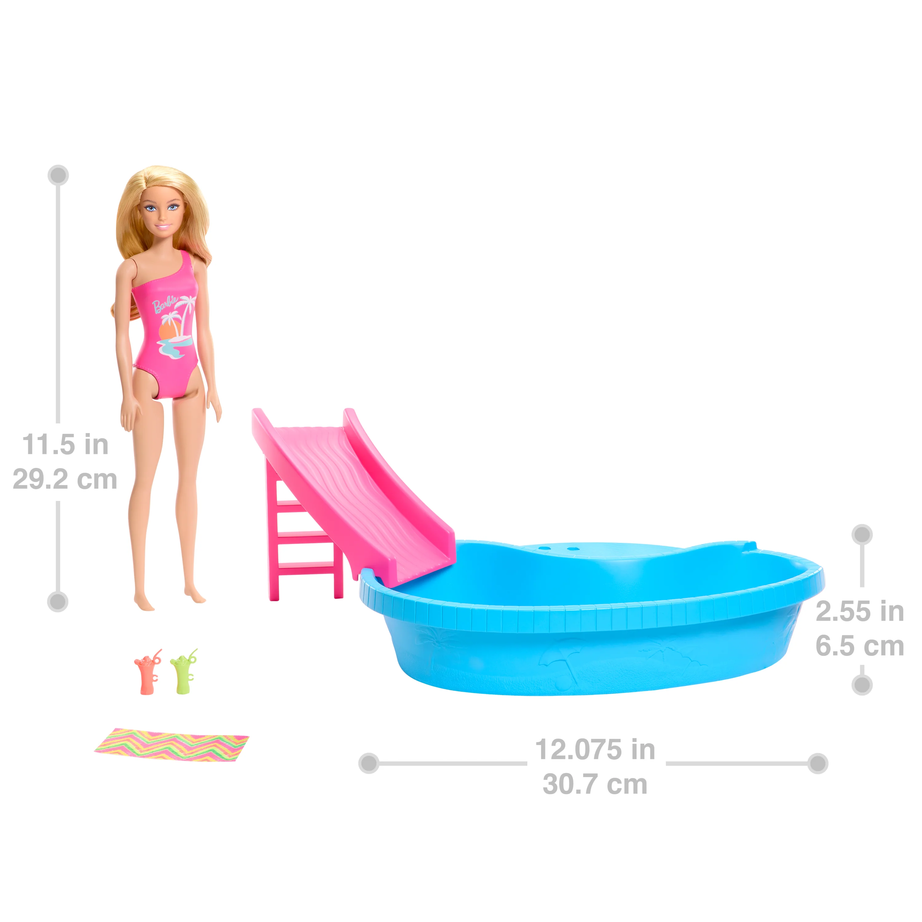 Barbie Doll And Pool Playset, Blonde With Pool, Slide, Towel And Drink Accessories - Image 5