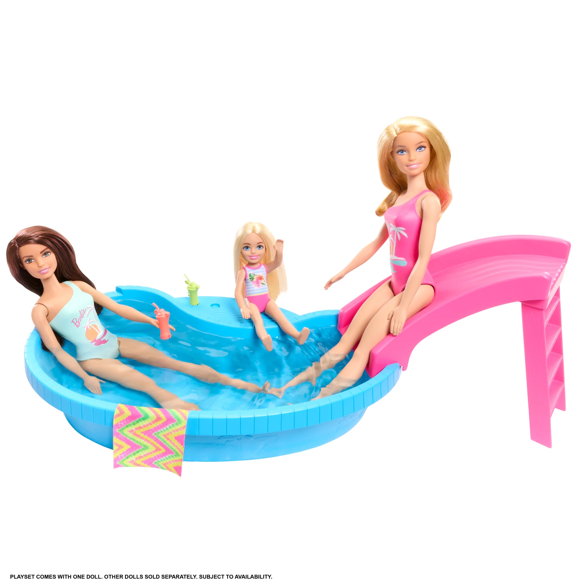 Barbie Doll And Pool Playset, Blonde With Pool, Slide, Towel And Drink Accessories - Image 3