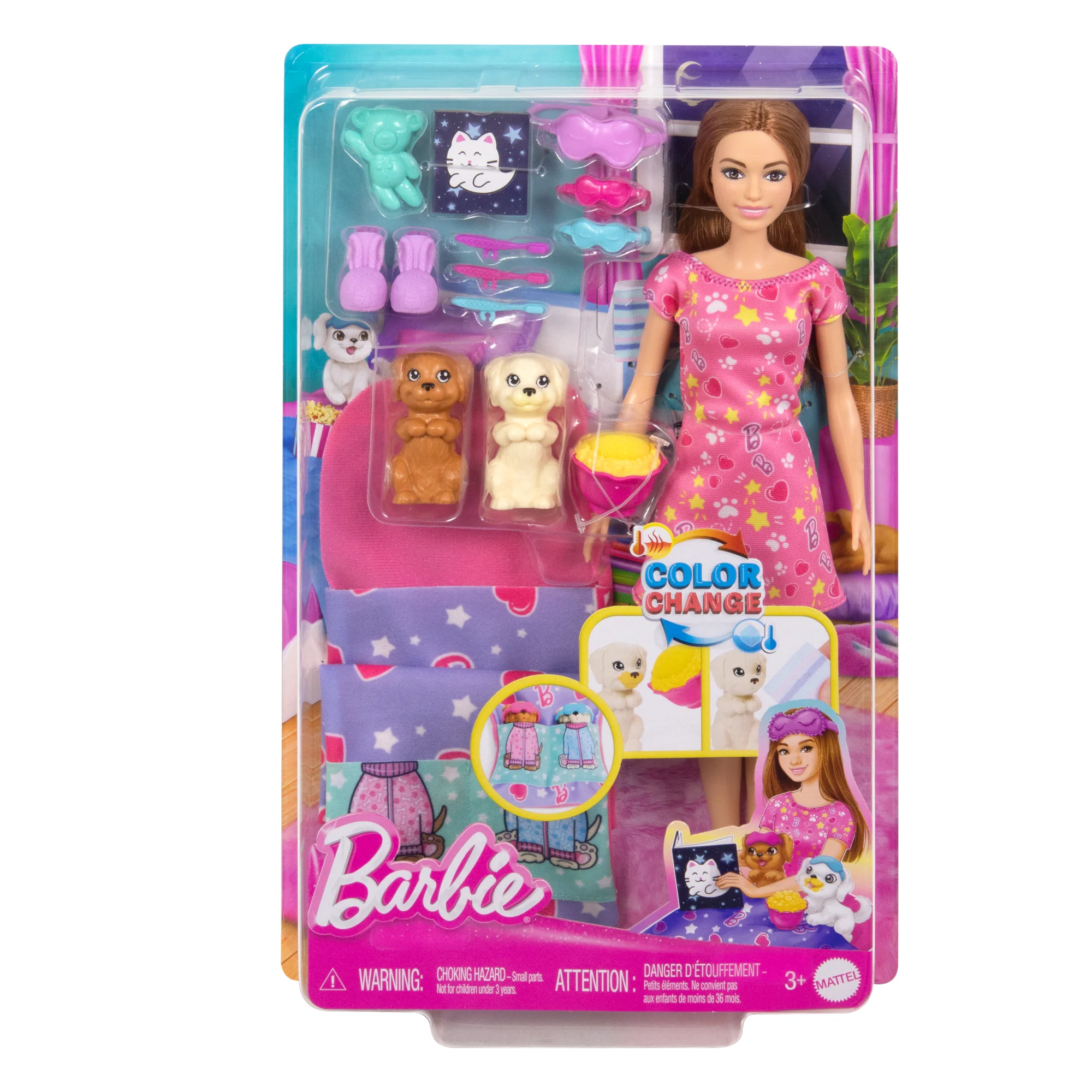 Barbie Doll & Puppy Slumber Party Playset With 2 Toy Dog Figures & 10+ Accessories, Color-Change - Image 6