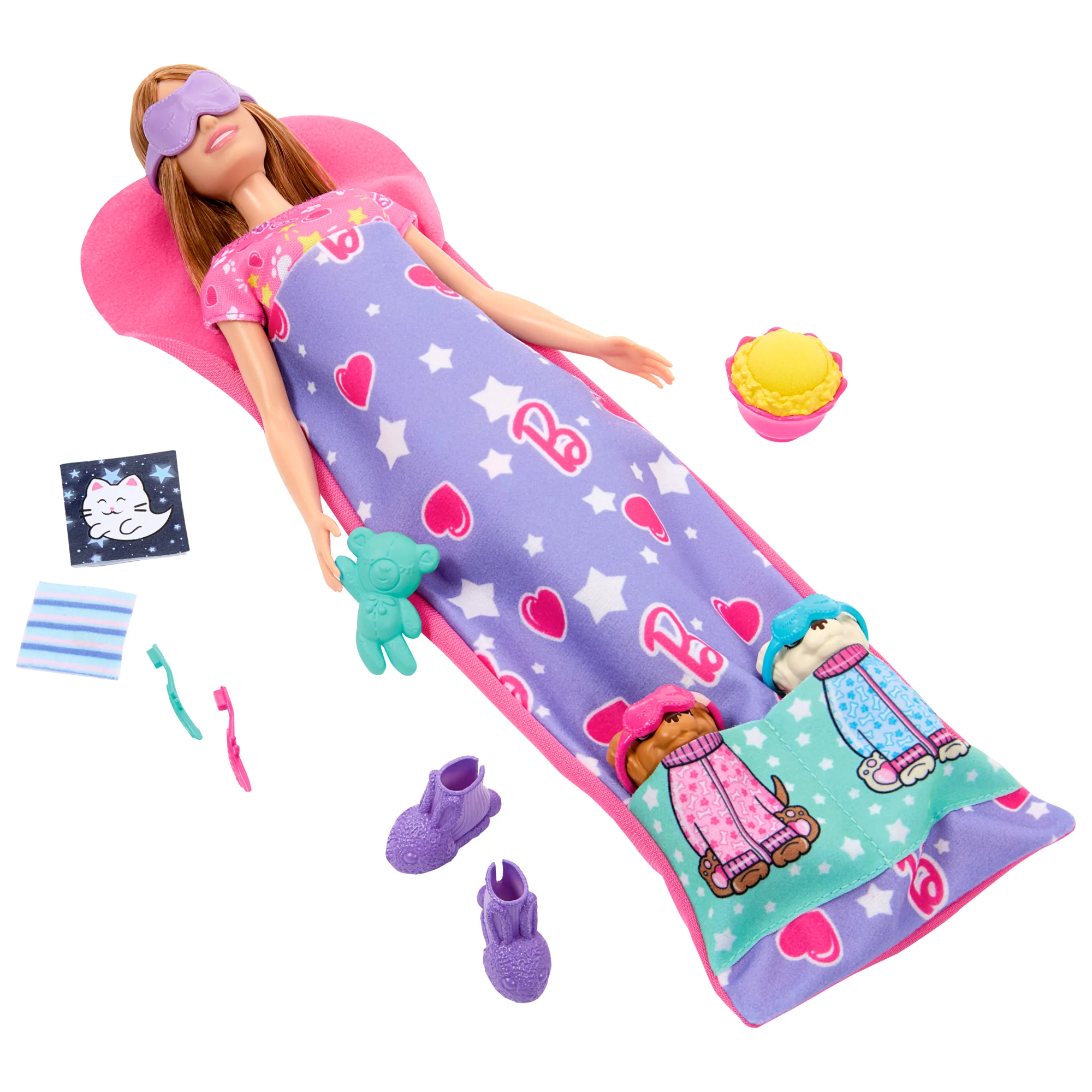 Barbie Doll & Puppy Slumber Party Playset With 2 Toy Dog Figures & 10+ Accessories, Color-Change - Image 4