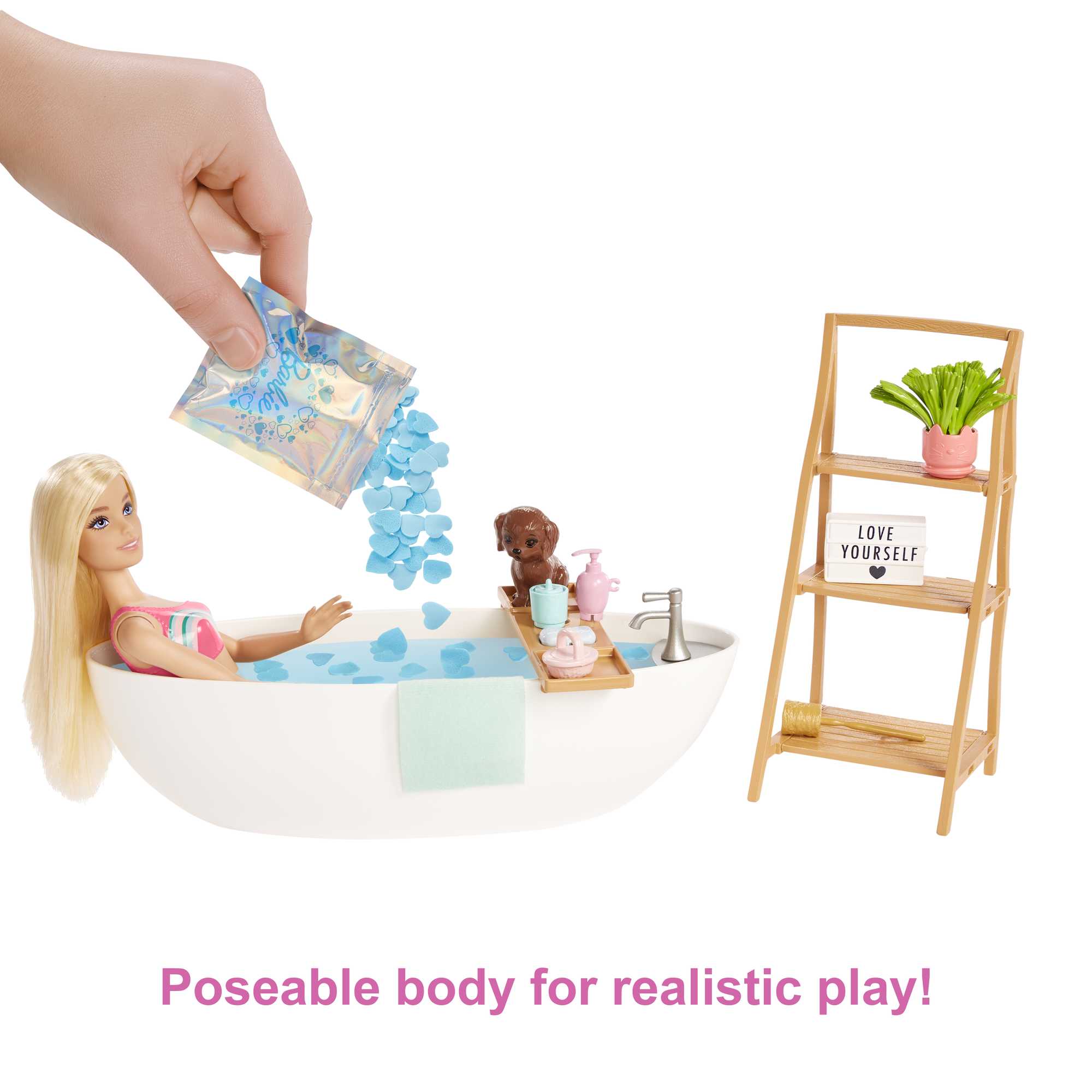 Barbie Doll & Bathtub Playset, Blonde, Confetti Soap & Accessories - Image 2