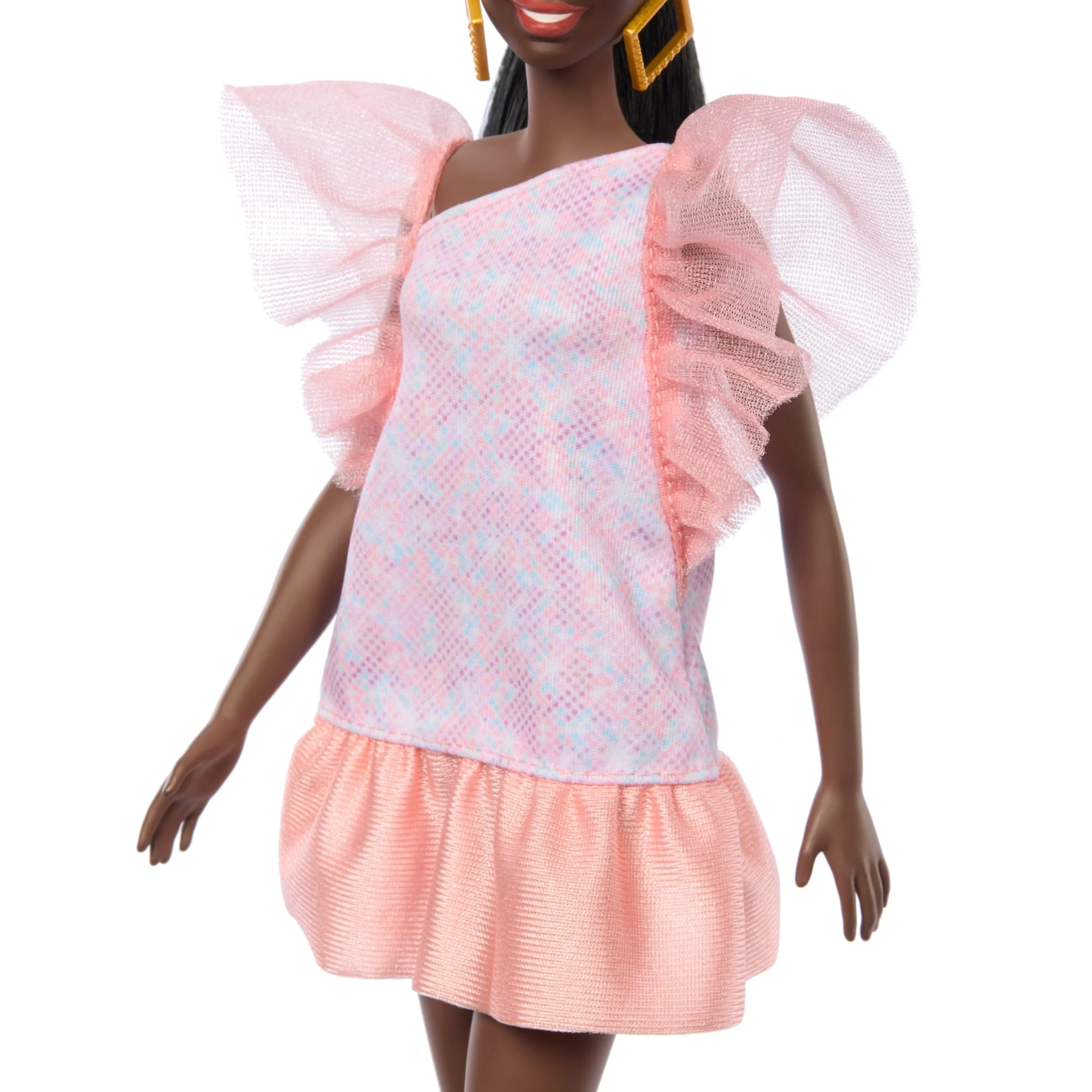 Barbie Fashionistas Doll #216 With Tall Body, Black Straight Hair & Peach Dress, 65Th Anniversary - Image 5