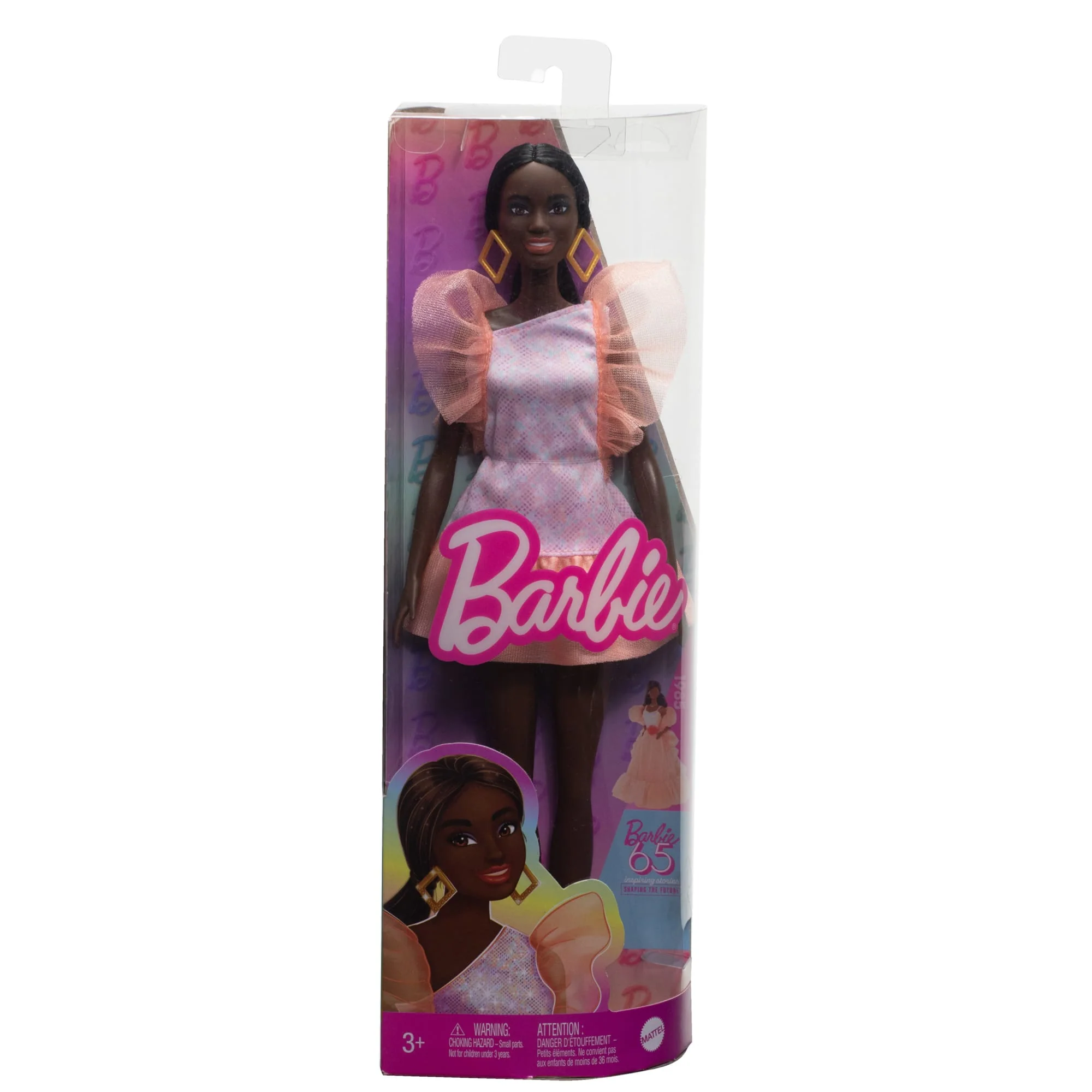 Barbie Fashionistas Doll #216 With Tall Body, Black Straight Hair & Peach Dress, 65Th Anniversary - Image 6