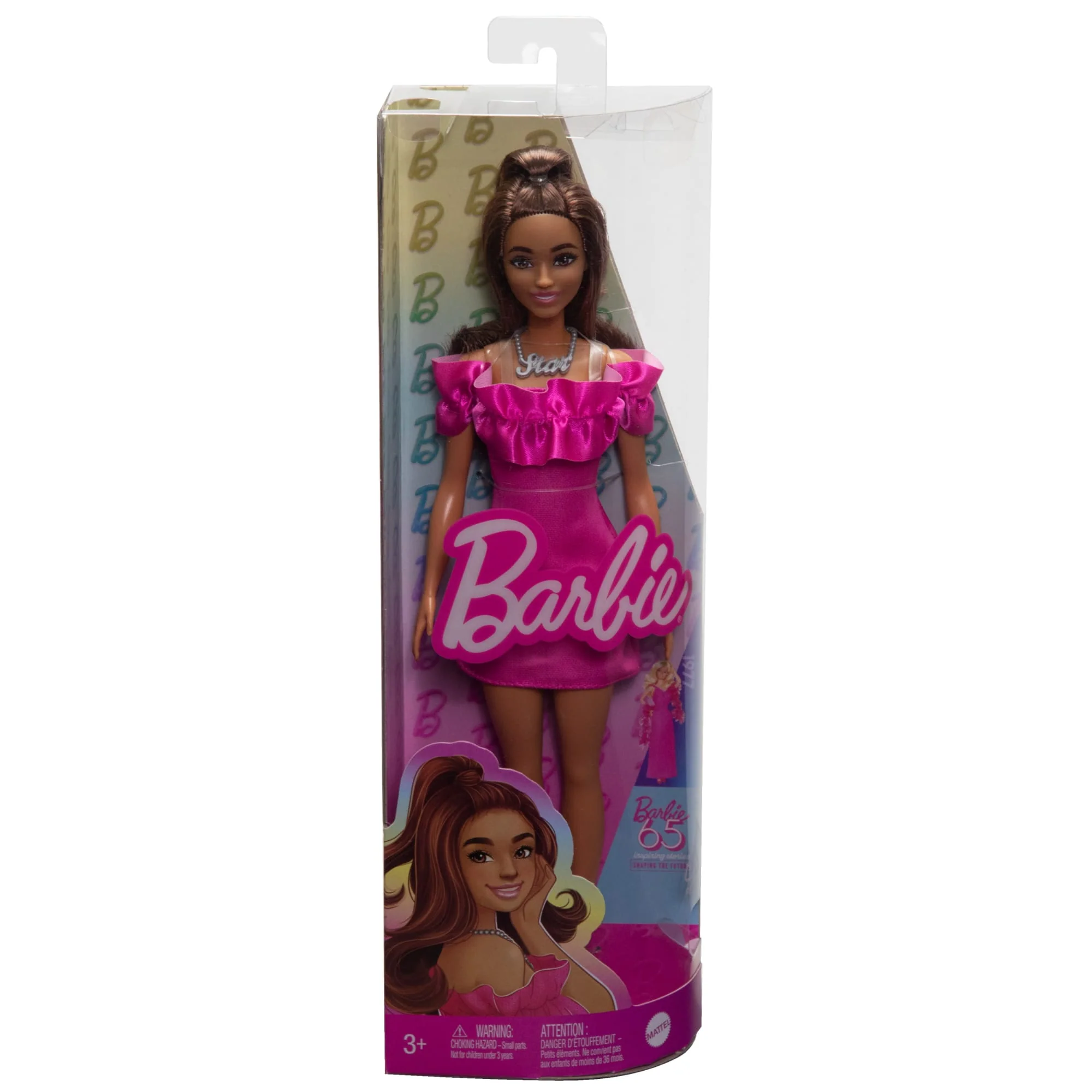 Barbie Fashionistas Doll #217 With Brown Wavy Hair & Pink Dress, 65Th Anniversary - Image 6