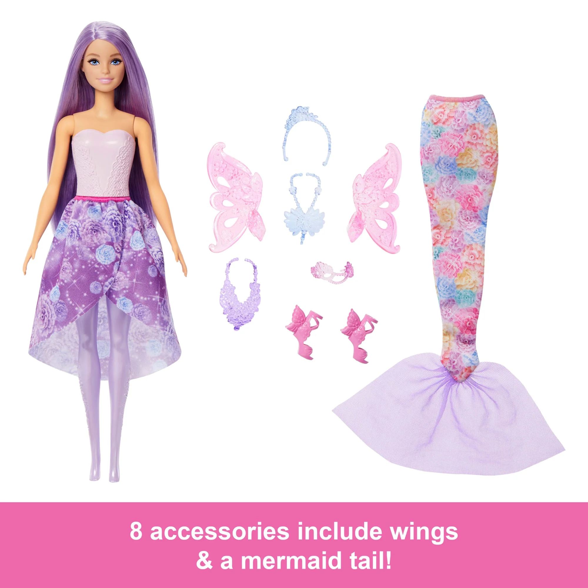 Barbie Doll Fantasy Fashion Pack With Accessories including Mermaid Tail, Fairy Wings, & Necklaces - Image 4