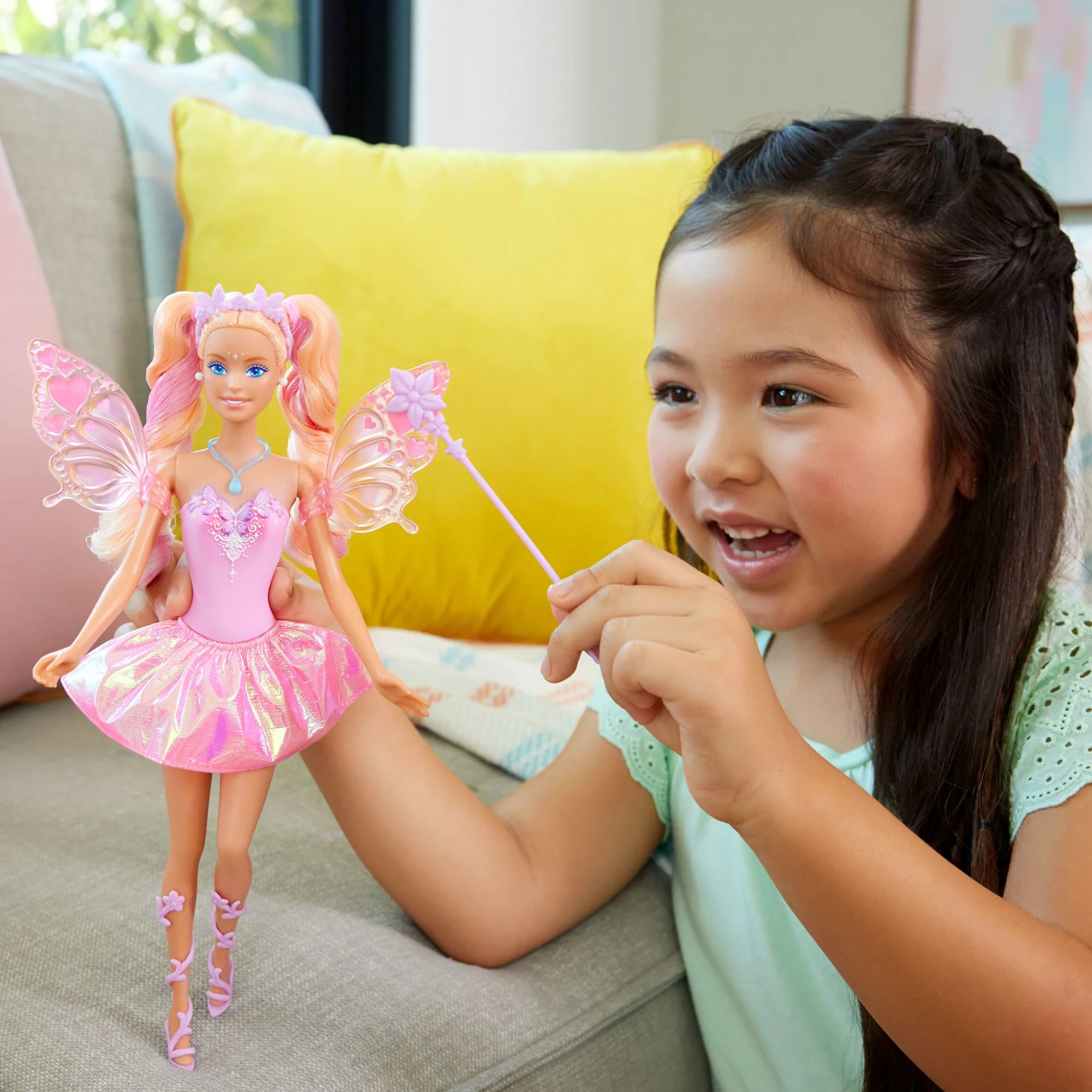Barbie Fantasy Fairy Doll With Color-Change Wings And Outfit, includes Toy Wand With Sponge & Fashion Accessories - Image 2