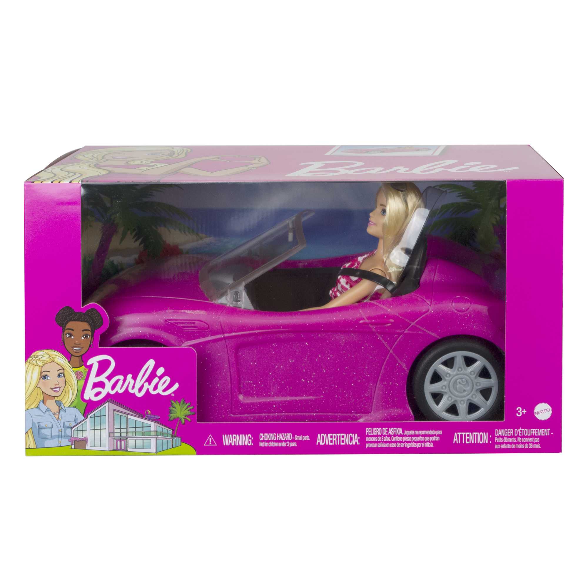 Barbie Doll & Car Playset, Sparkly Pink 2-Seater Toy Convertible With Glam Details & Fashion Doll - Image 6