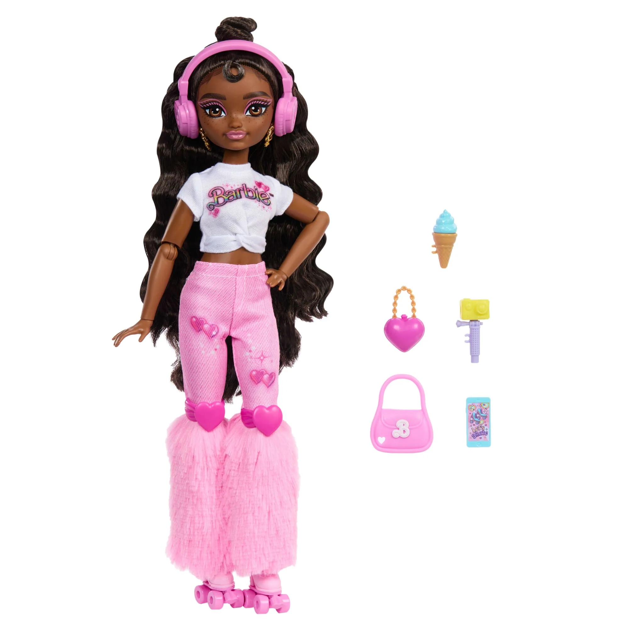Dream Besties Barbie “Brooklyn” Roller Skating Fashion Doll With 9 Music & Video Themed Accessories - Image 5