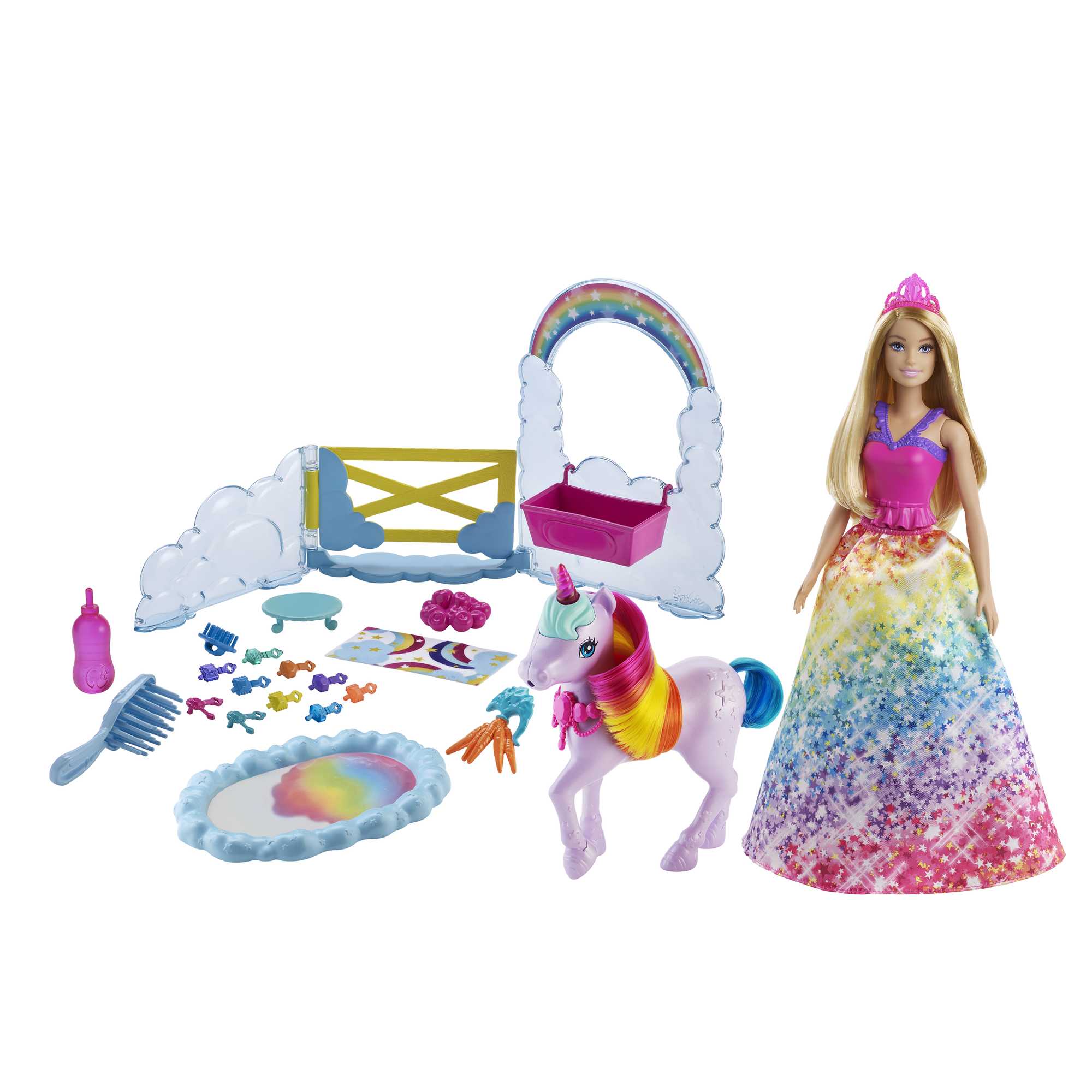 Barbie Dreamtopia Unicorn Pet Playset With Royal Fashion Doll, Unicorn Toy, Color Change, Potty Feature & 18 Accessories