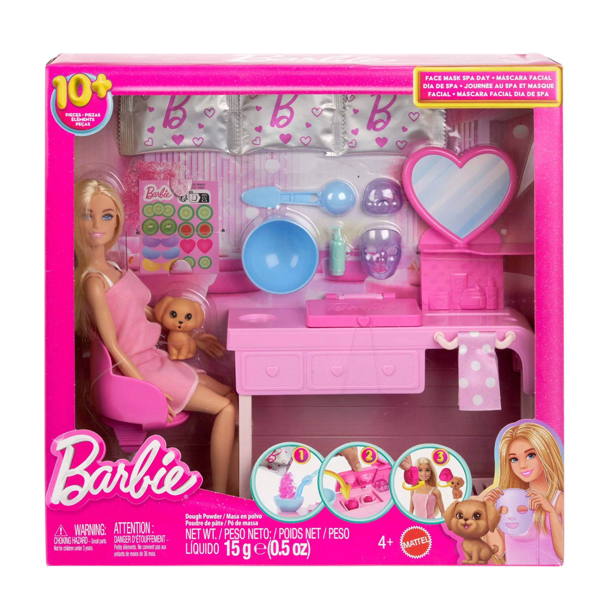 Barbie Face Mask Toy Playset & Doll With 10+ Spa Accessories including 3 Powder Packs To Make Dough Masks - Image 5