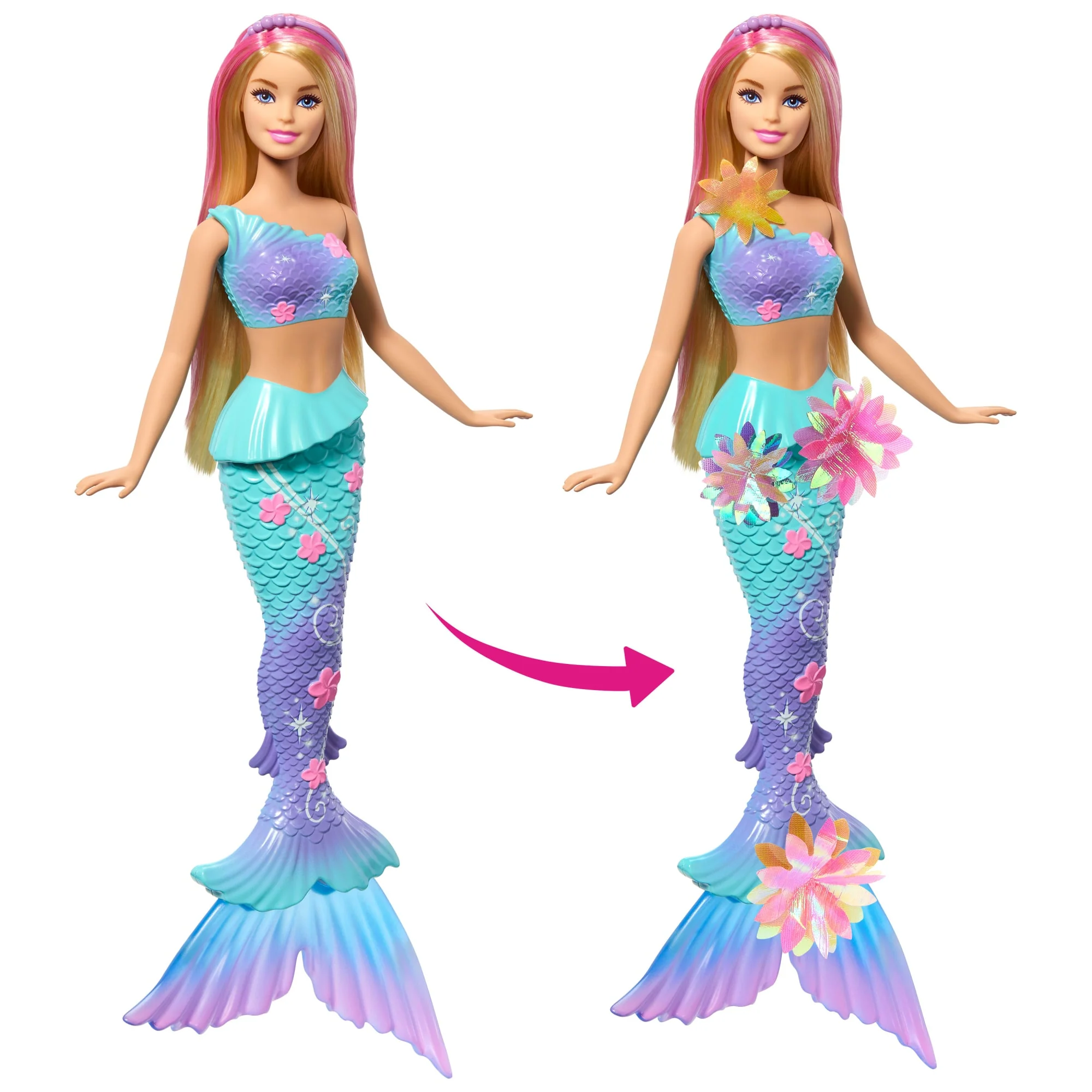 Barbie Fantasia Boneca Sereia com Transformação de Flor Cabelo Rosa - Image 2