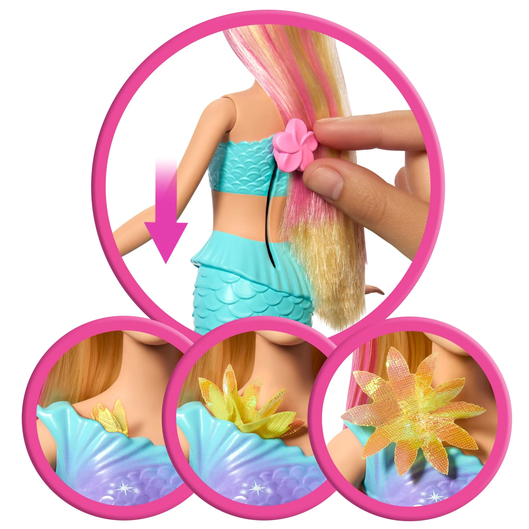 Barbie Fantasia Boneca Sereia com Transformação de Flor Cabelo Rosa - Image 3