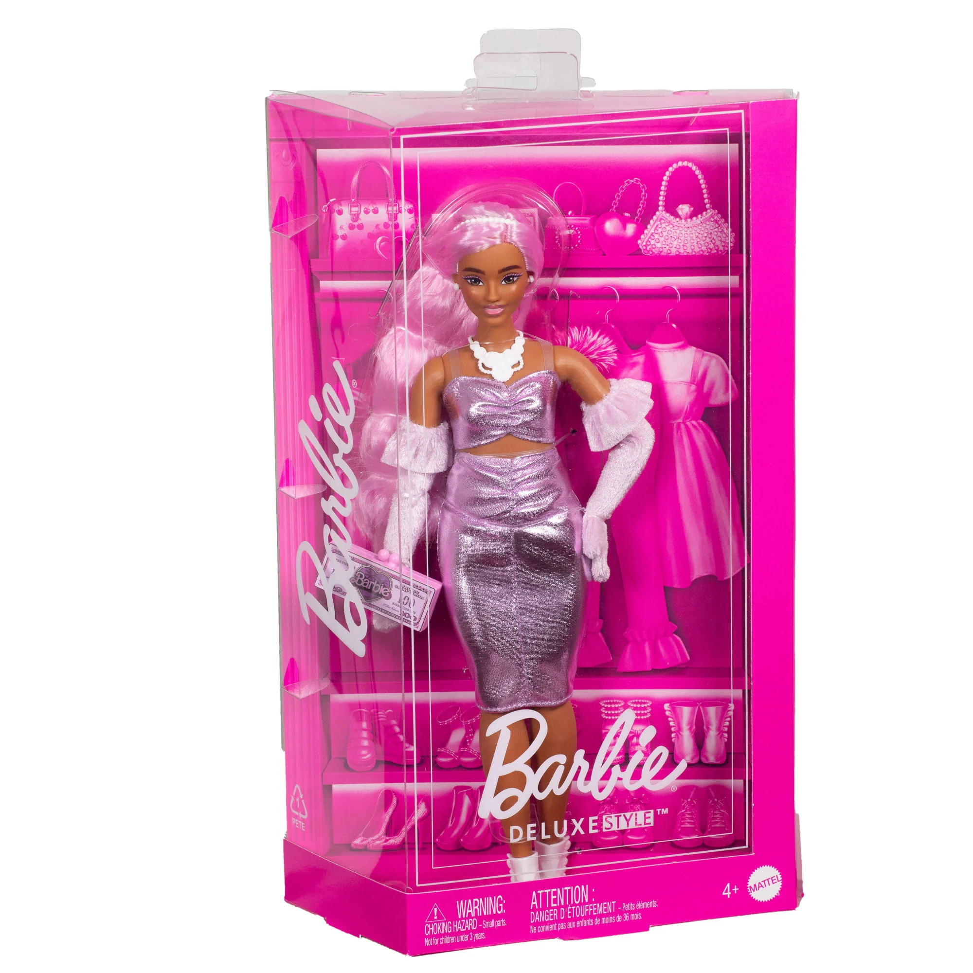 Barbie Fashionista Muñeca Deluxe Cabello Rosa y Vestido Brillante - Image 6