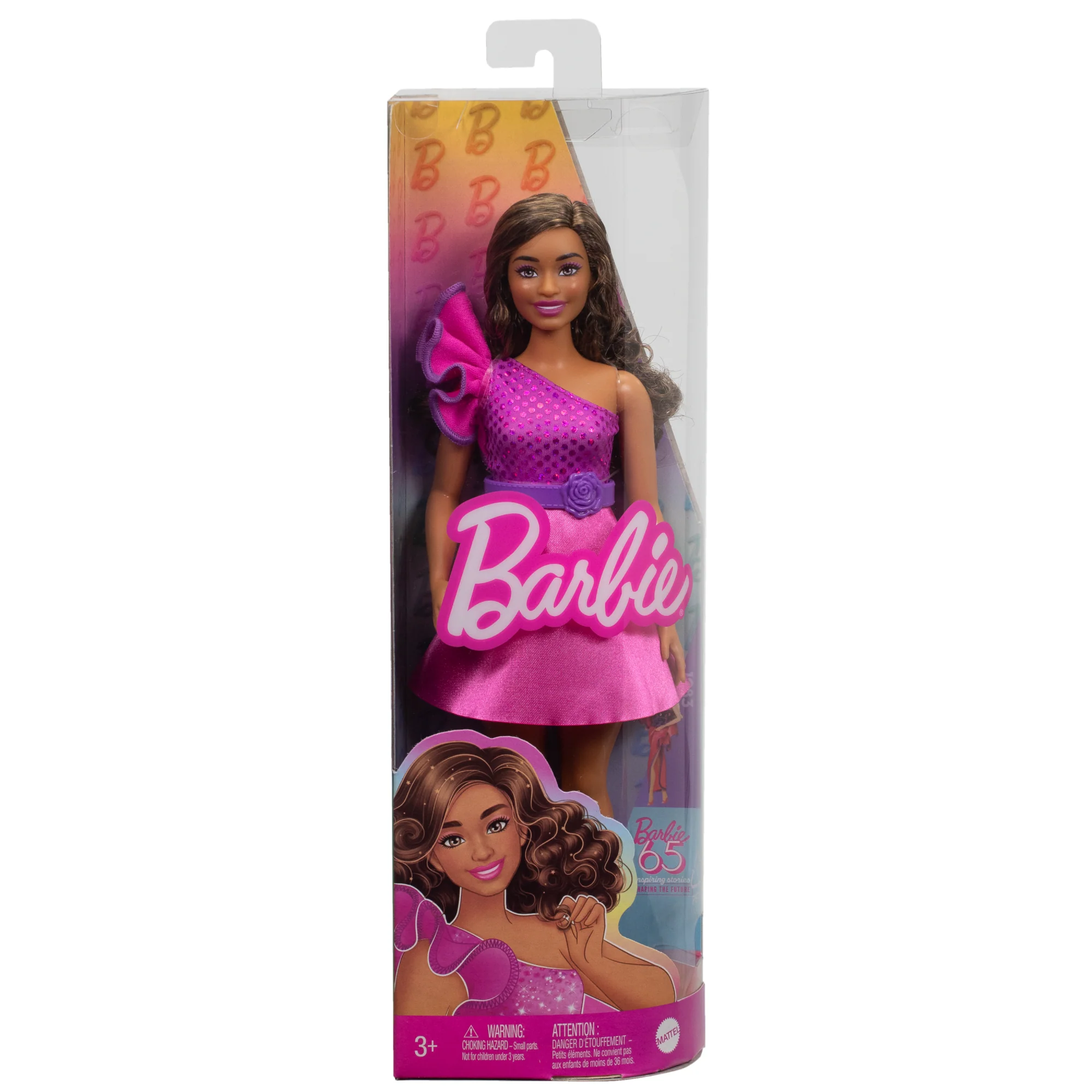 Barbie Fashionistas Doll #225, Curvy With Brown Hair, Pink Sparkly Dress, 65th Anniversary - Image 6