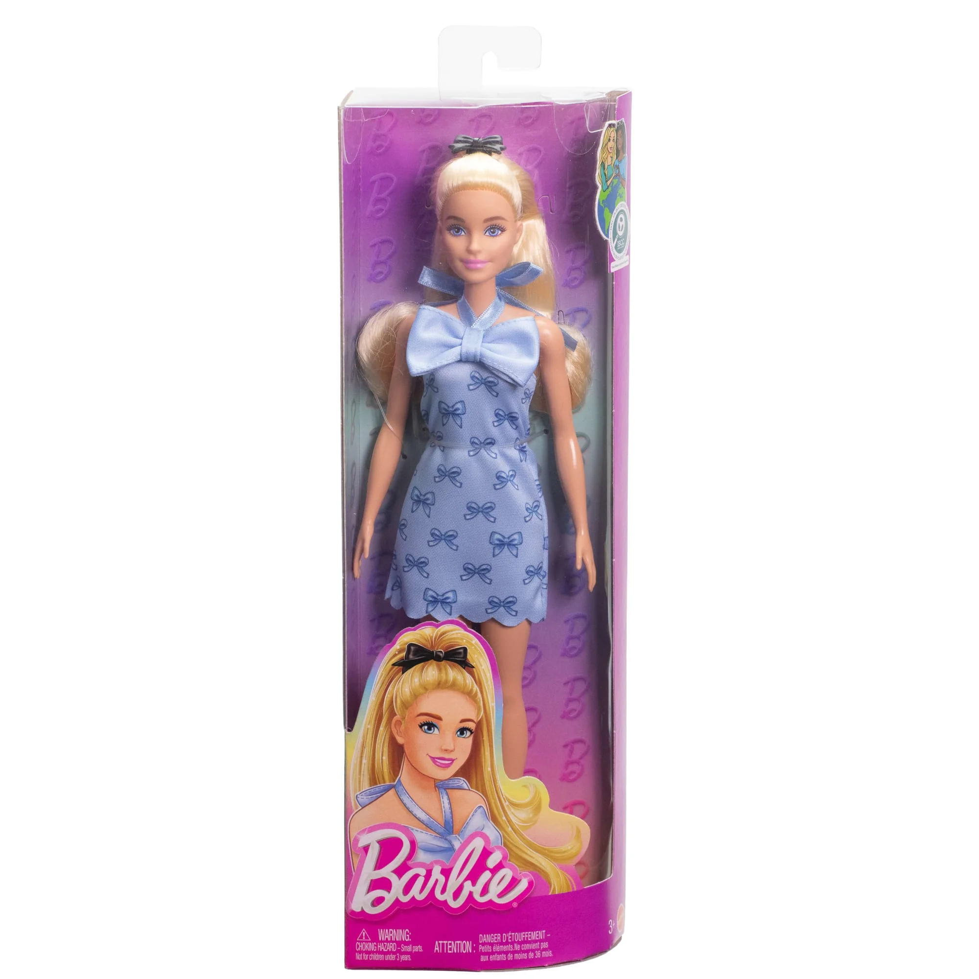 Barbie Fashionistas Doll #237 in Blue Bow Halter Dress, Blonde Ponytail With Bow Accessory - Image 6