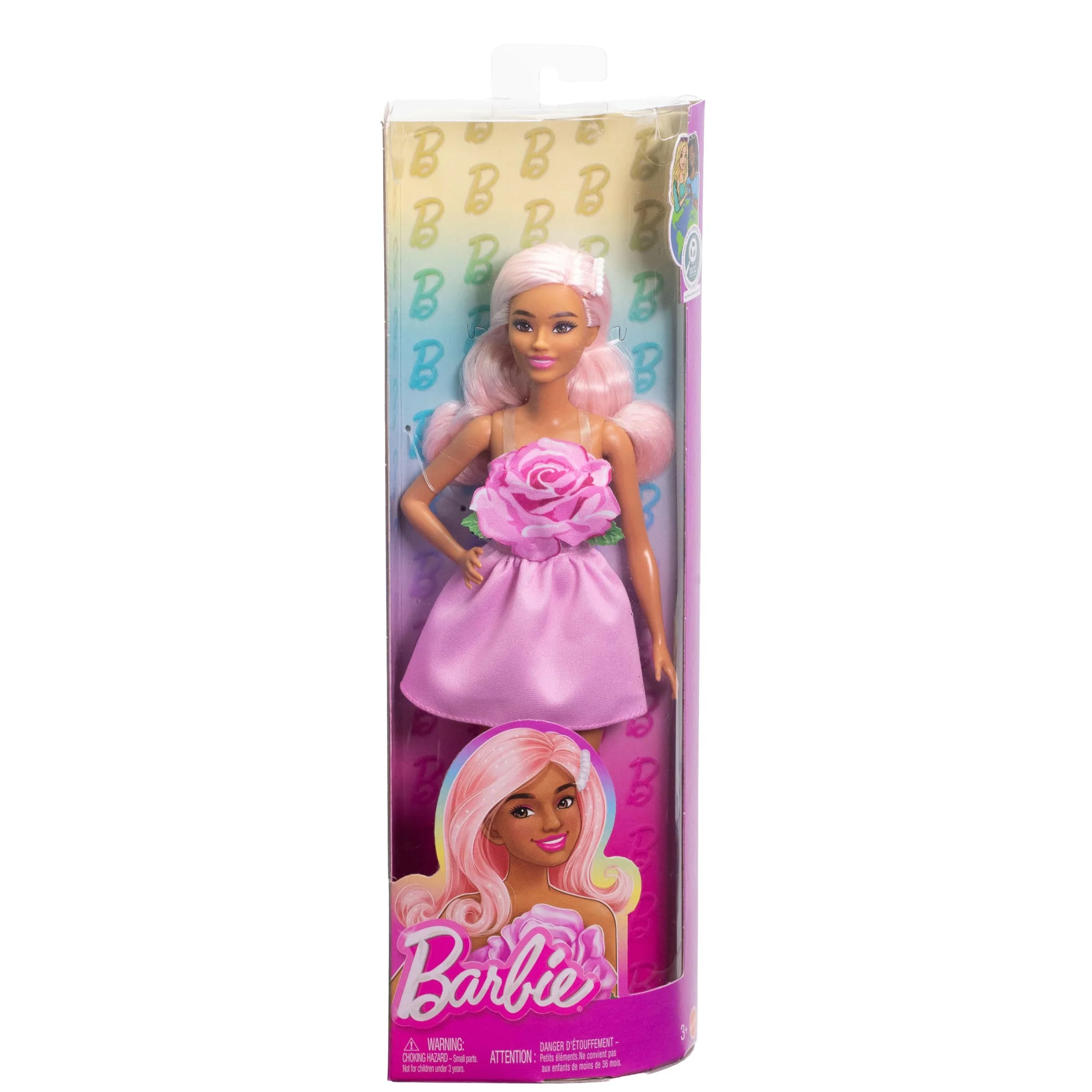 Barbie Fashionistas Doll #238 in Strapless Rose Dress, Pink Hair With Barrette Accessory - Image 6