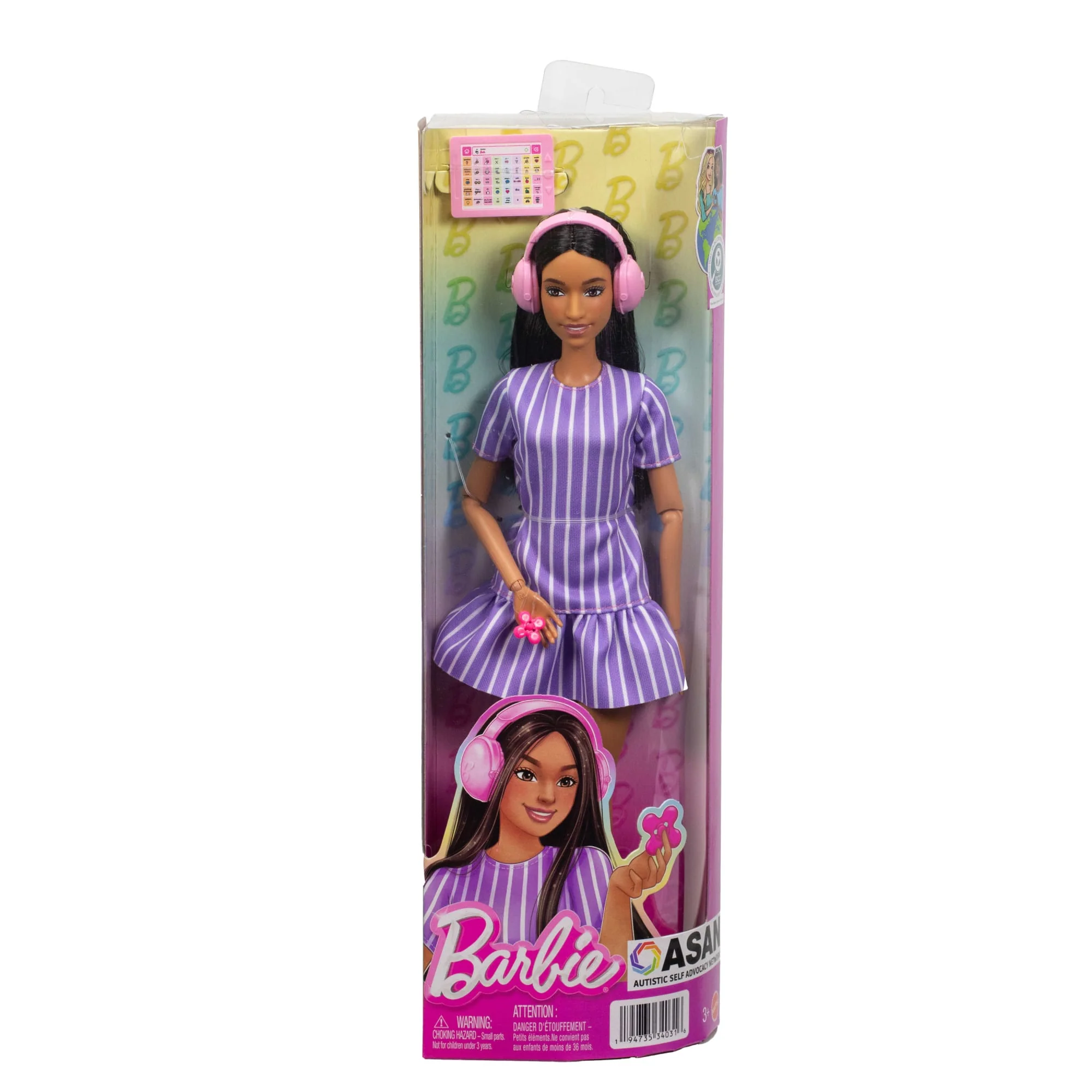 Barbie Fashionistas Doll #245 in Purple Striped Dress, Autistic Barbie With Accessories - Image 6