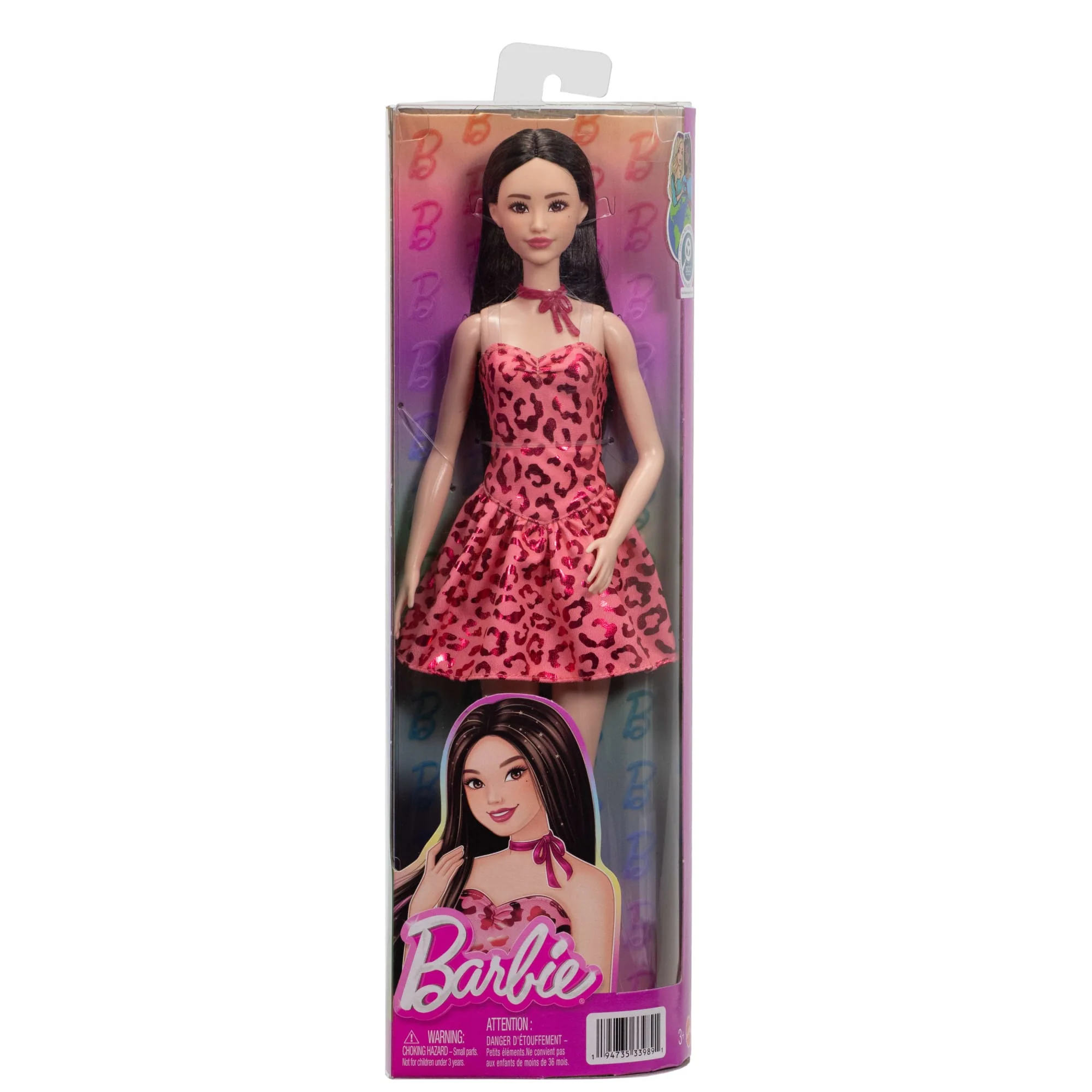Barbie Fashionistas Doll #246 With Pink Leopard Print Dress, Black Hair - Image 6