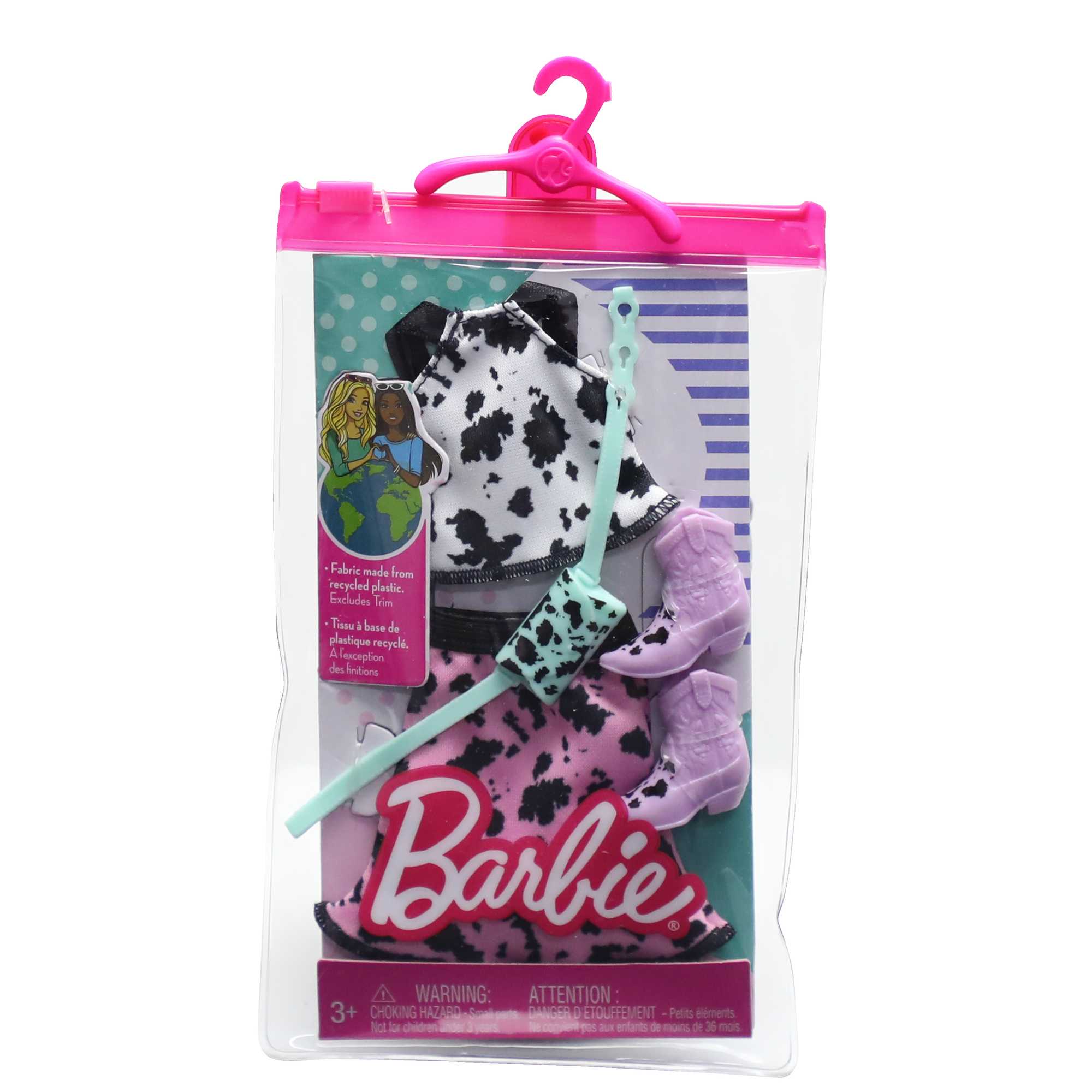 Barbie Fashion Pack Of Doll CloThes, Complete Look Set With Cow-Print Top And Skirt, Plus Accessories - Image 3