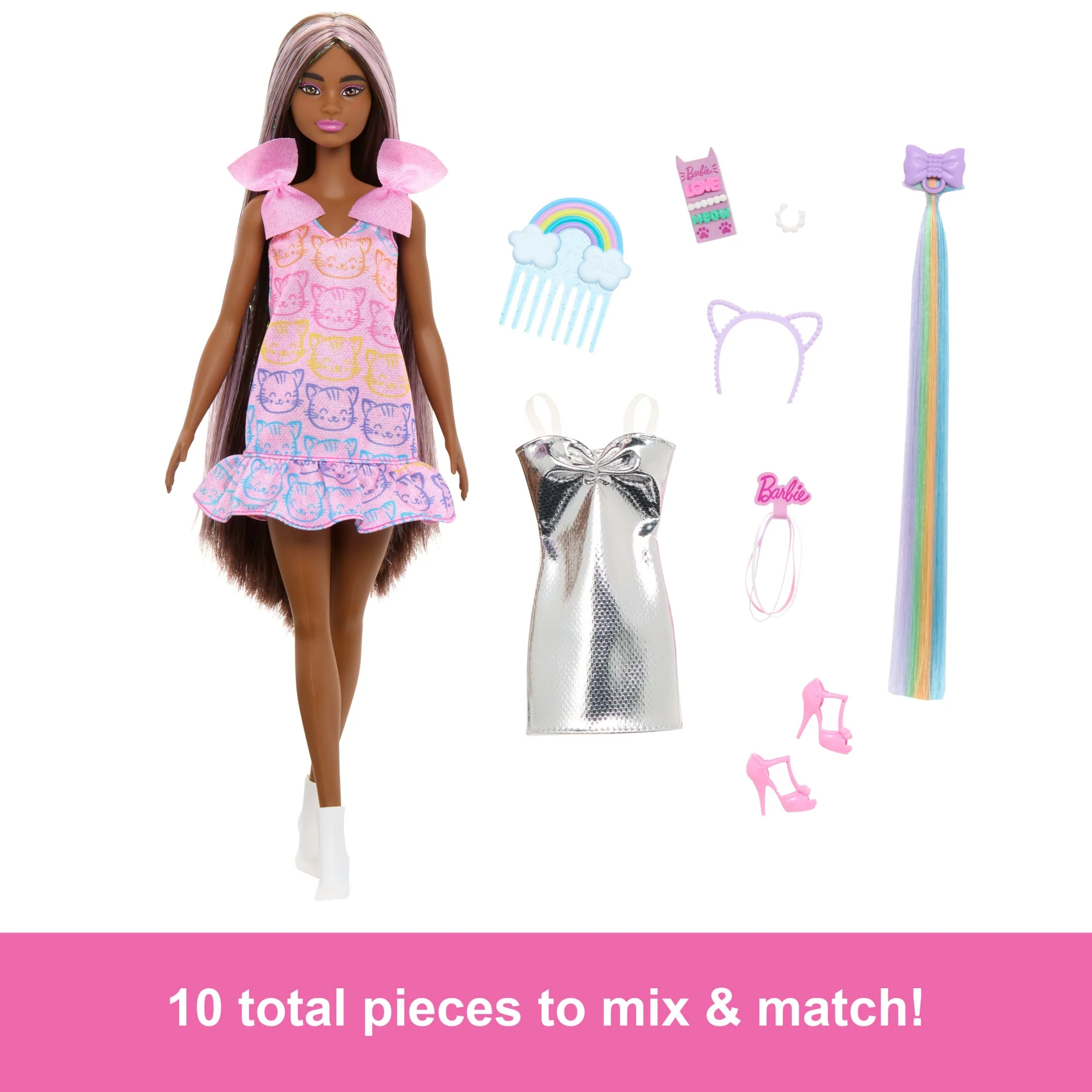 Barbie Fun & Fancy Doll & Accessories, Brunette Fashion Doll With Extra-Long Hair & 2 Looks - Image 3