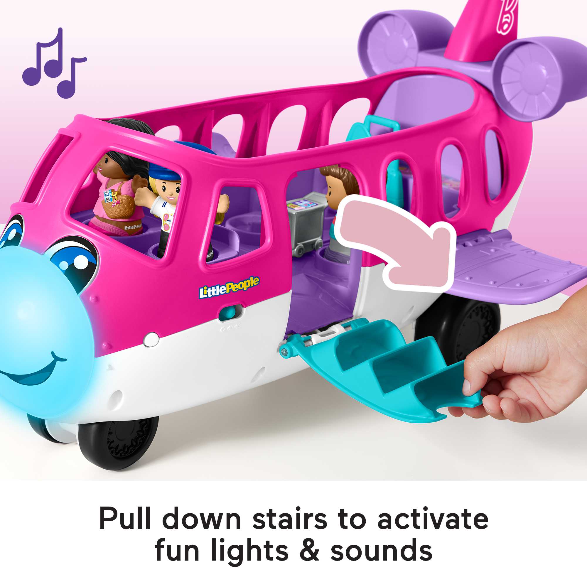 Little People Barbie Toy AIrplane With Lights Music And 3 Figures, Little Dream Plane, Toddler Toys, Multi-Language Version - Image 3
